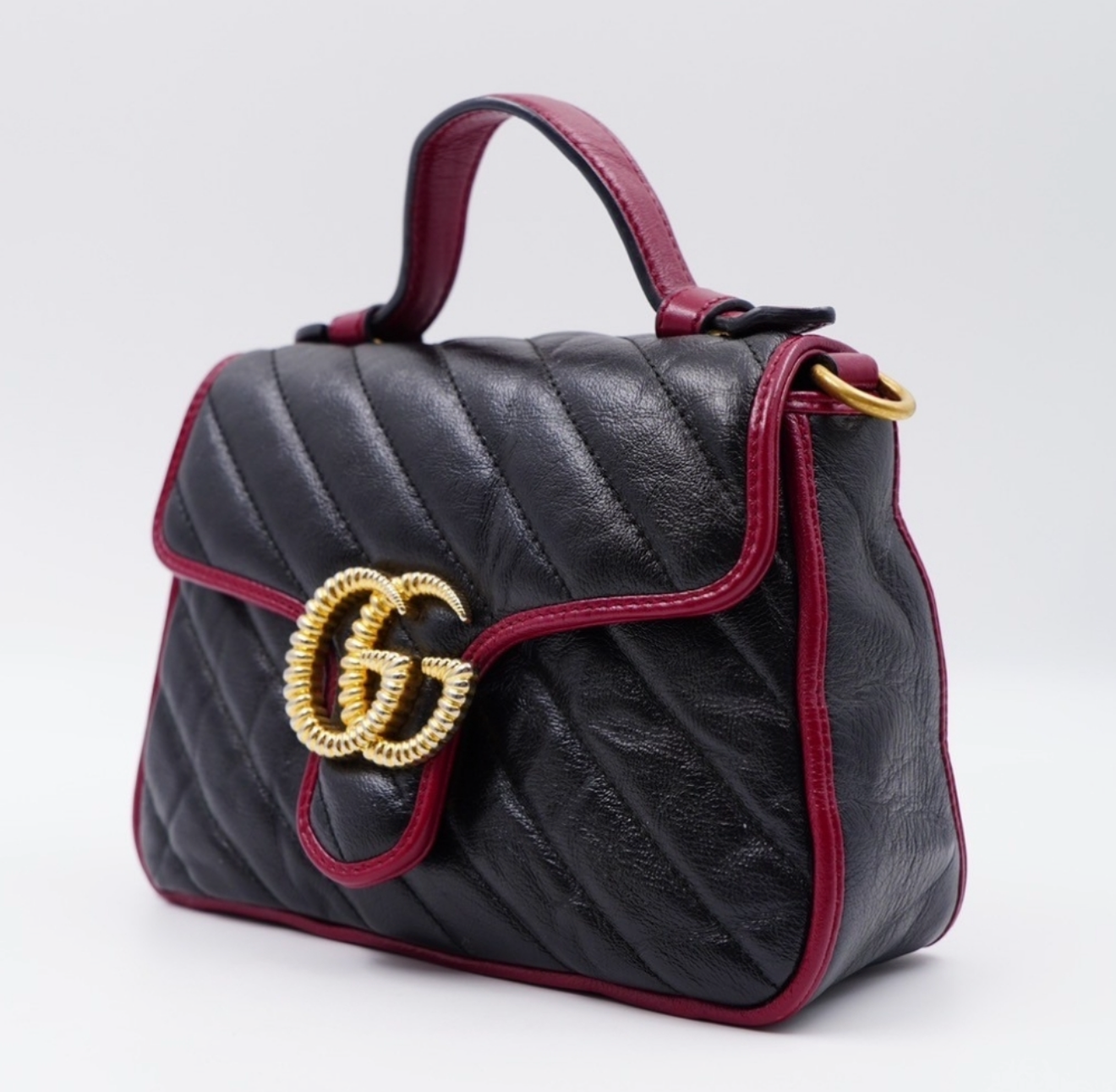 Pre-owned Authentic Gucci GG Marmont Matelassé Black Small Top Handle Shoulder Bag