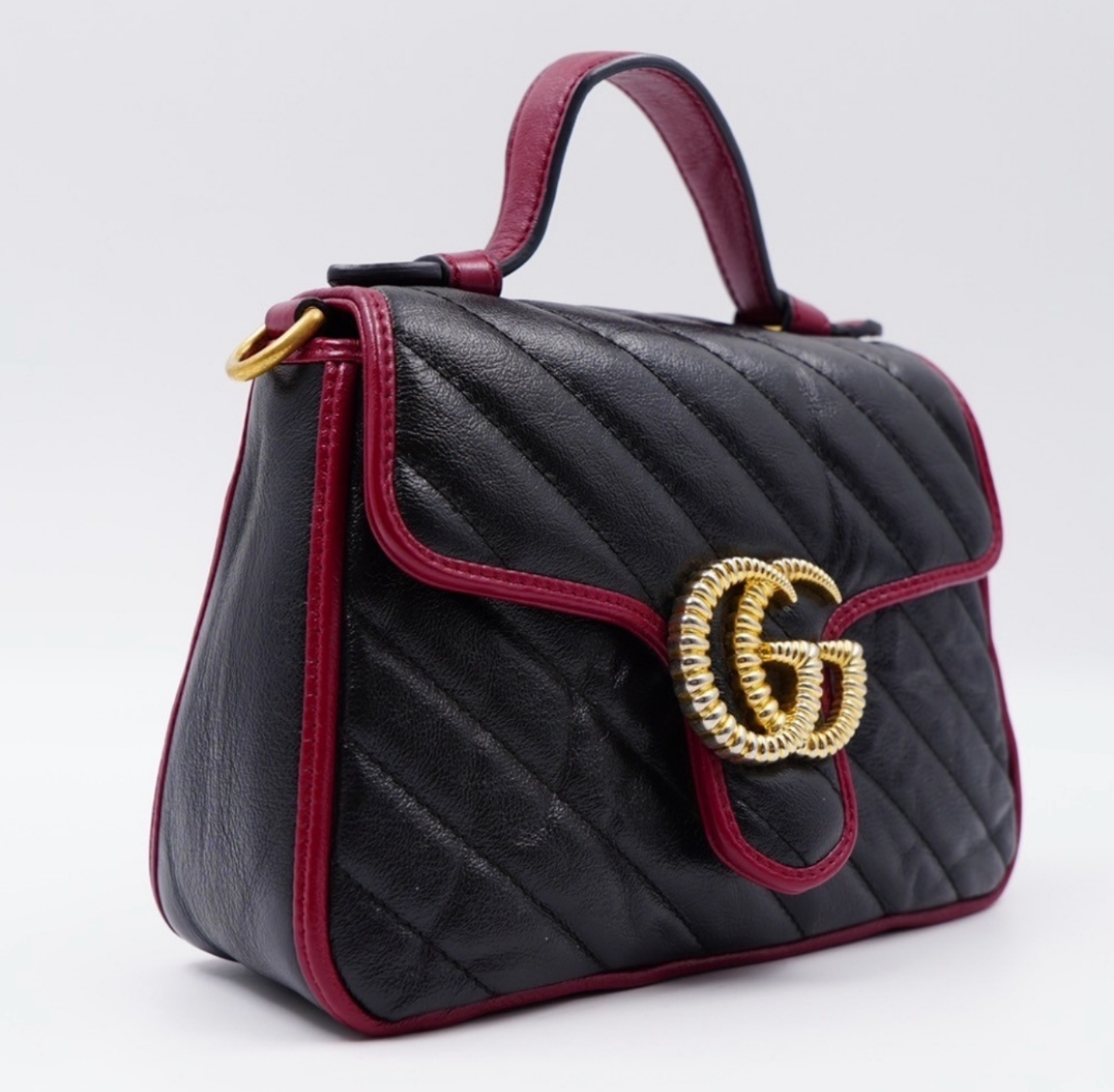 Pre-owned Authentic Gucci GG Marmont Matelassé Black Small Top Handle Shoulder Bag