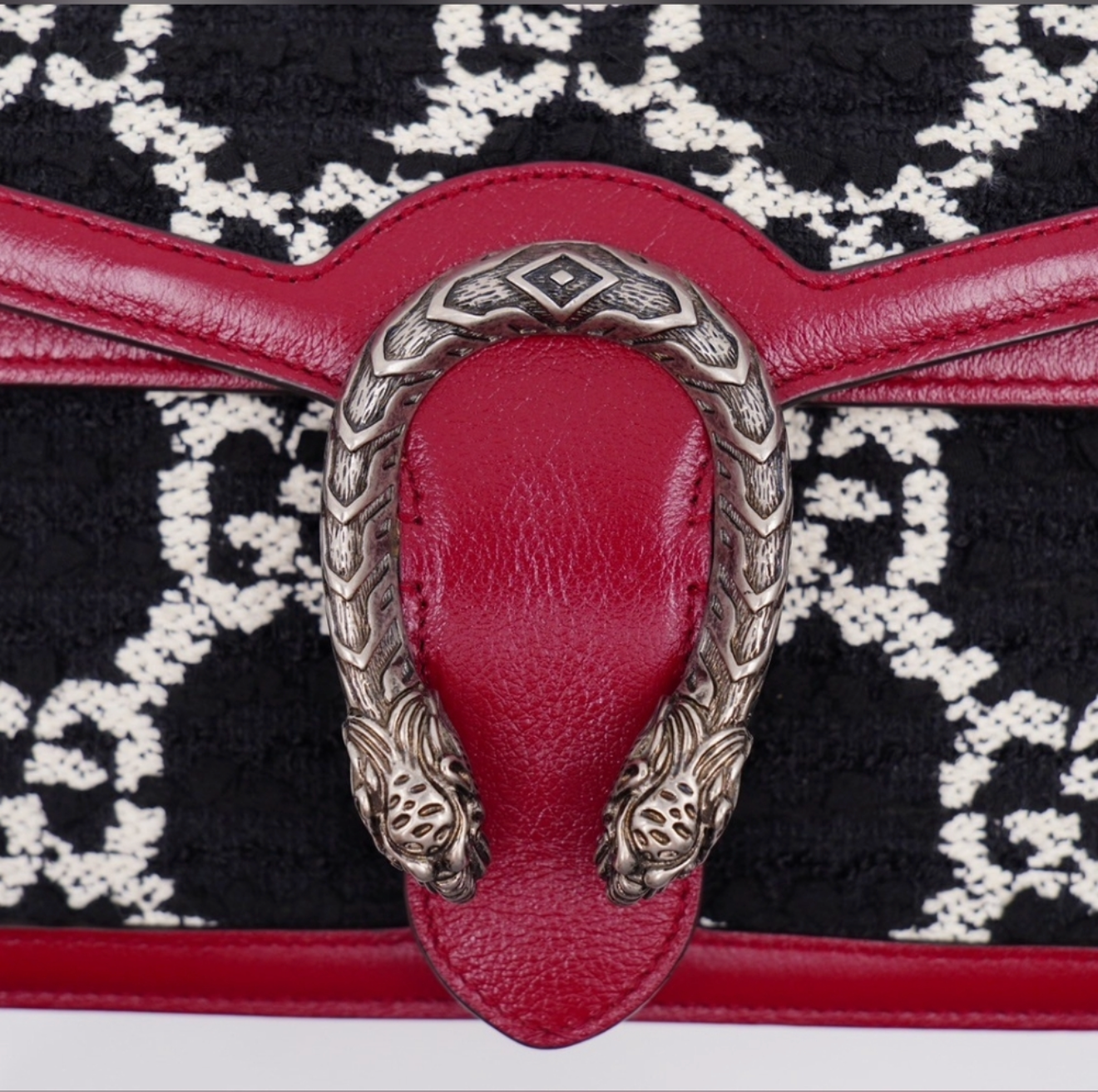 Gucci Dionysus Small Shoulder Bag – GG Tweed & Leather – Black/White/Red