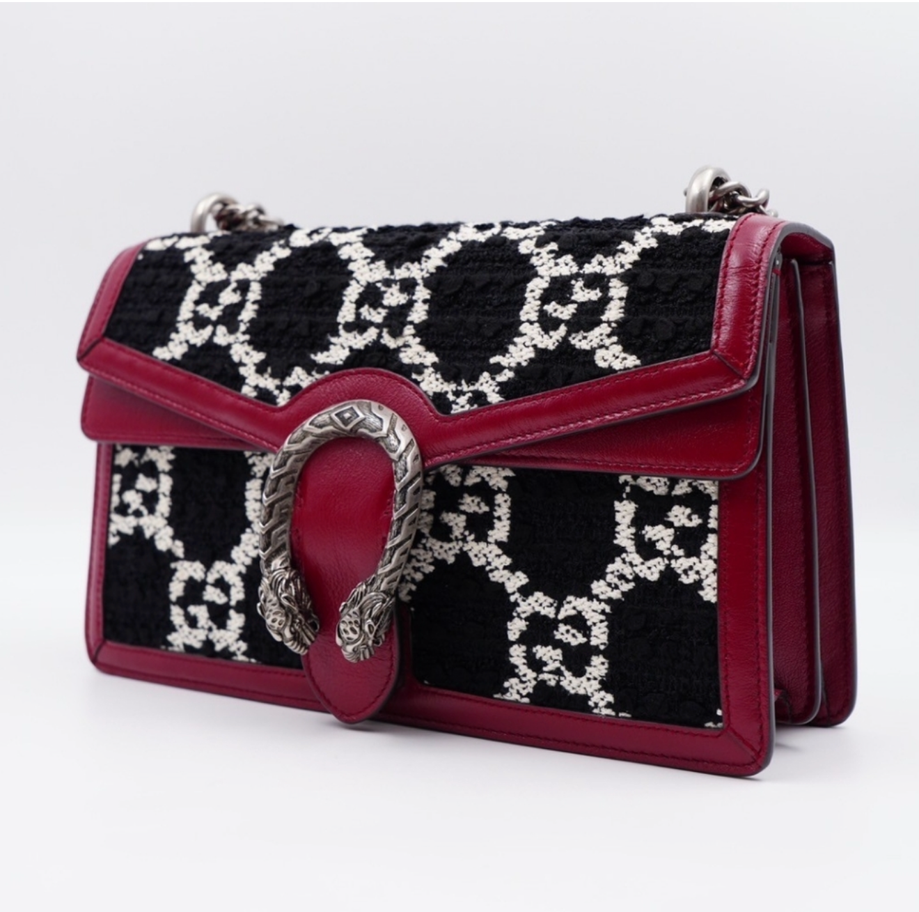 Gucci Dionysus Small Shoulder Bag – GG Tweed & Leather – Black/White/Red