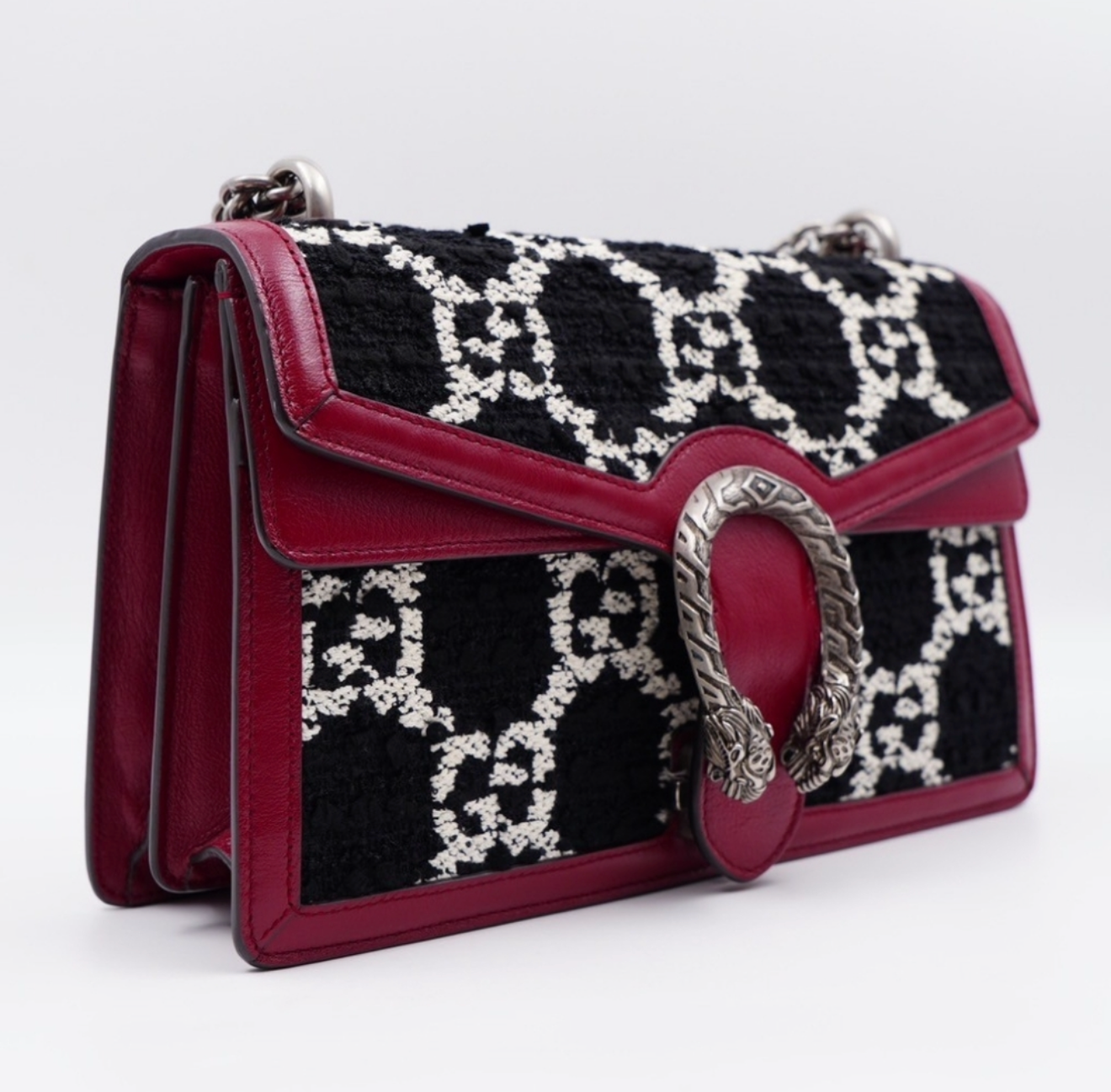 Gucci Dionysus Small Shoulder Bag – GG Tweed & Leather – Black/White/Red