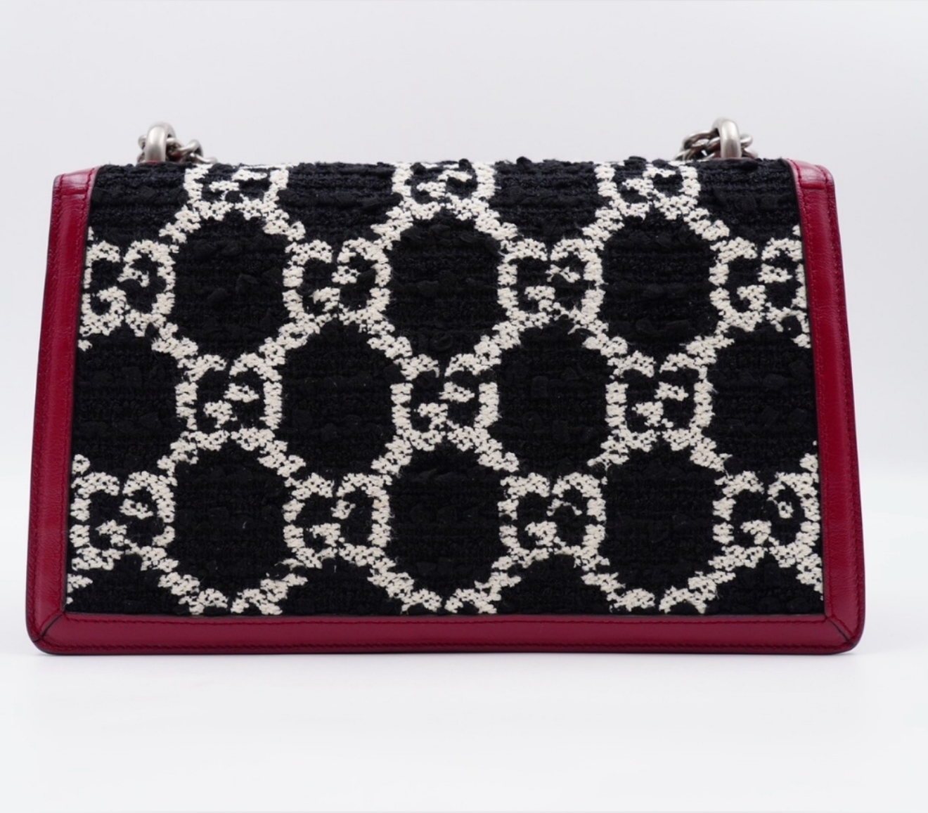 Gucci Dionysus Small Shoulder Bag – GG Tweed & Leather – Black/White/Red