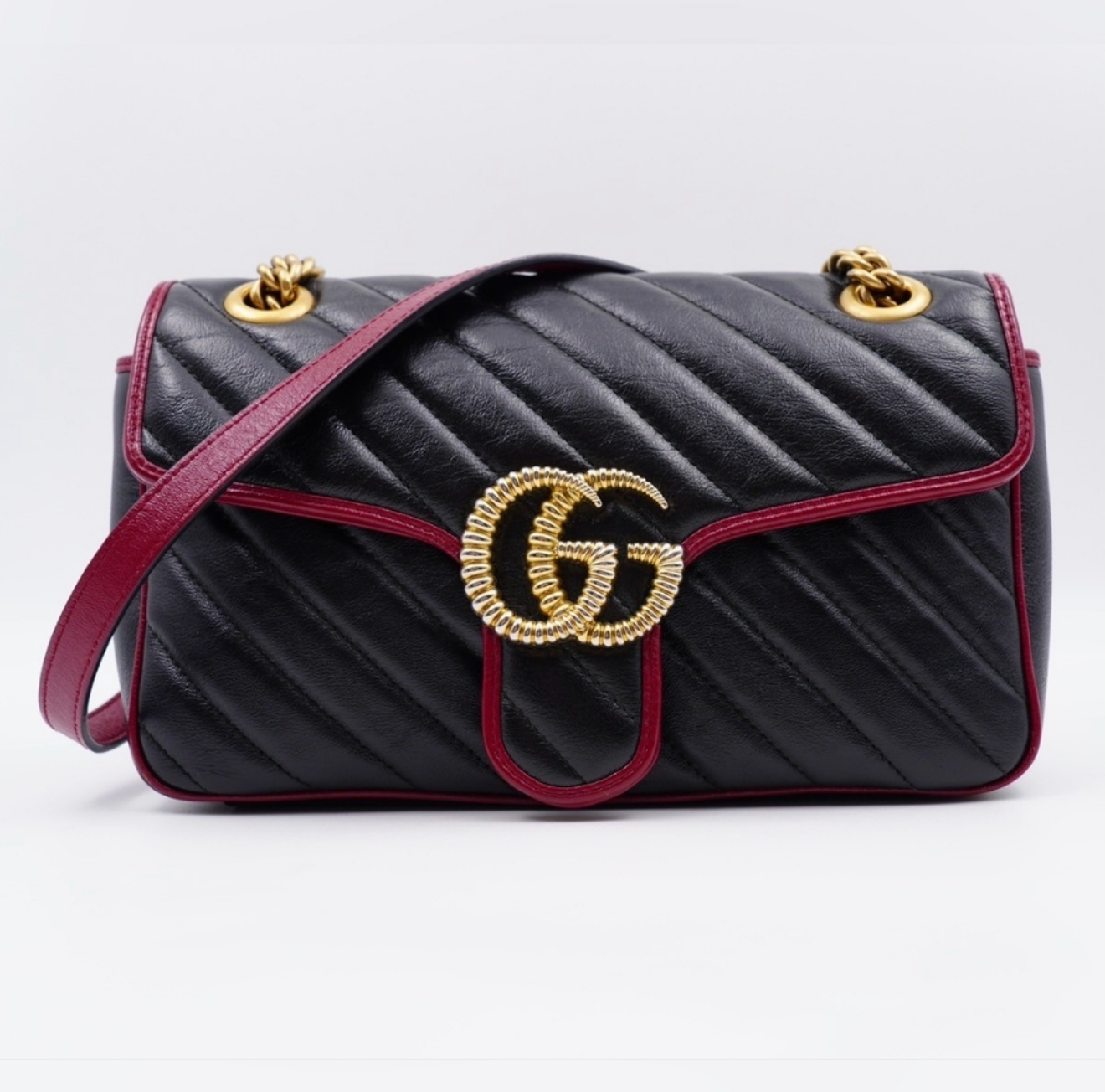 Gucci GG Marmont Torchon Shoulder Bag – Matelassé Leather – Black/Bordeaux