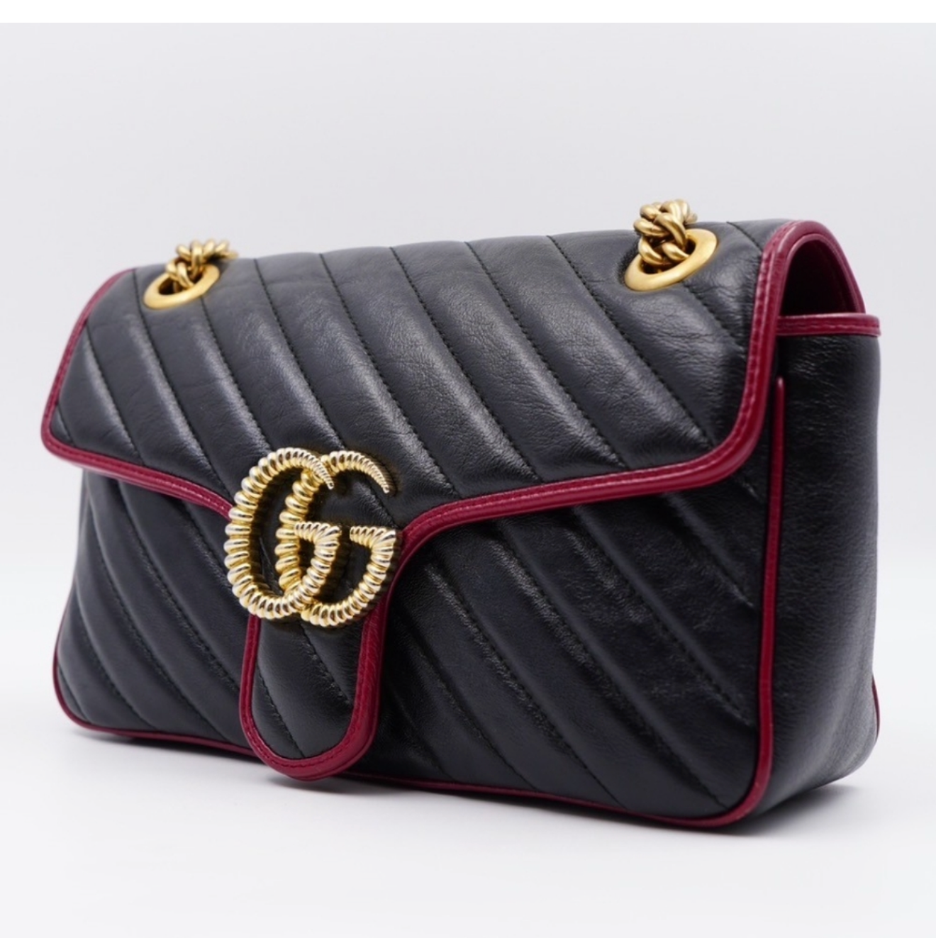 Gucci GG Marmont Torchon Shoulder Bag – Matelassé Leather – Black/Bordeaux
