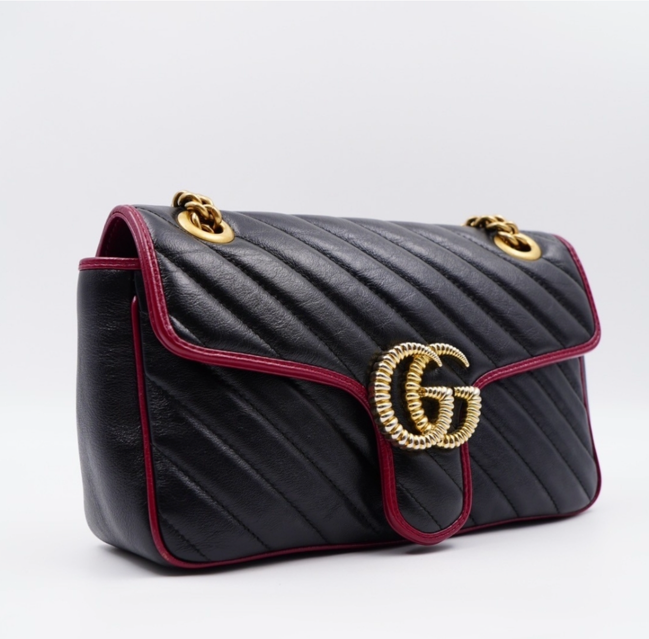 Gucci GG Marmont Torchon Shoulder Bag – Matelassé Leather – Black/Bordeaux