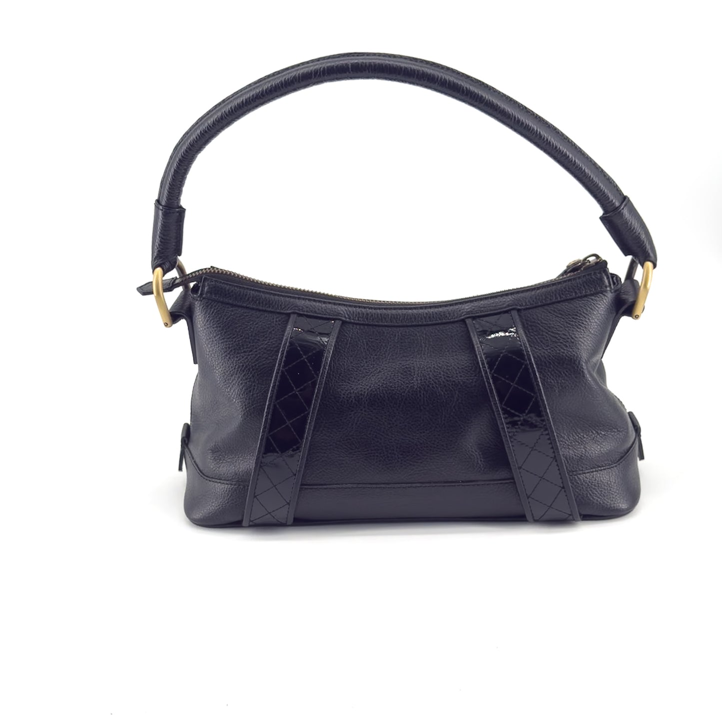 Burberry Black Leather Shoulder Bag – Pebbled Leather – Nova Check Interior
