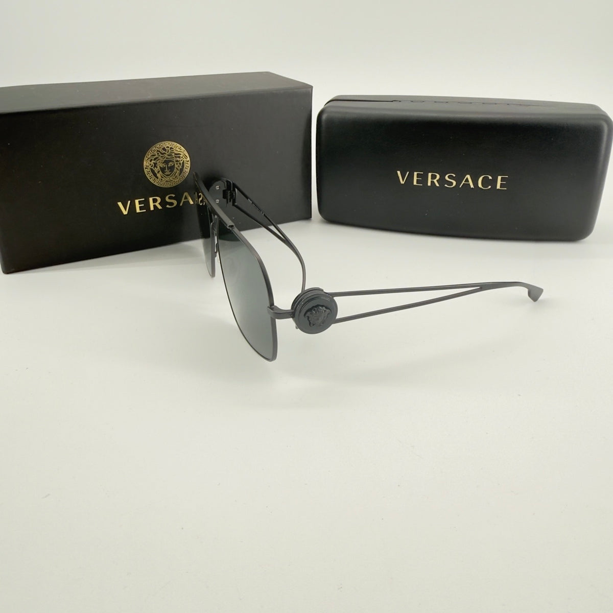 Versace Black Metal Aviator Sunglasses Medusa