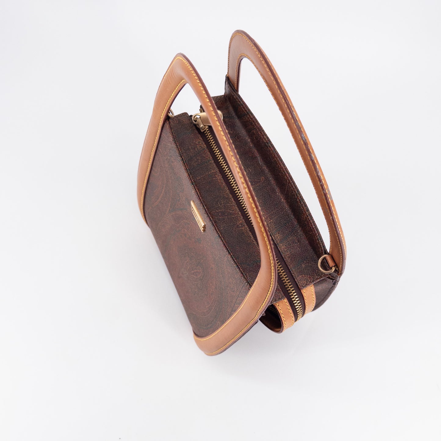 Etro Top-Handle Bag – Coated Canvas and Leather – Brown Multi-color