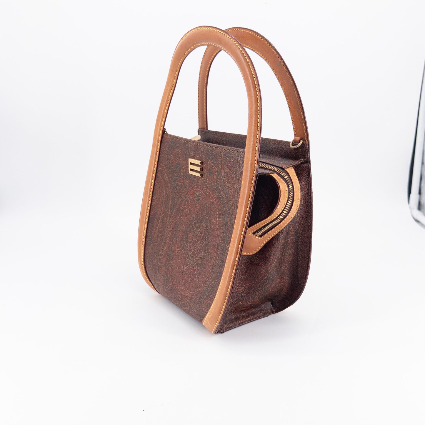 Etro Top-Handle Bag – Coated Canvas and Leather – Brown Multi-color