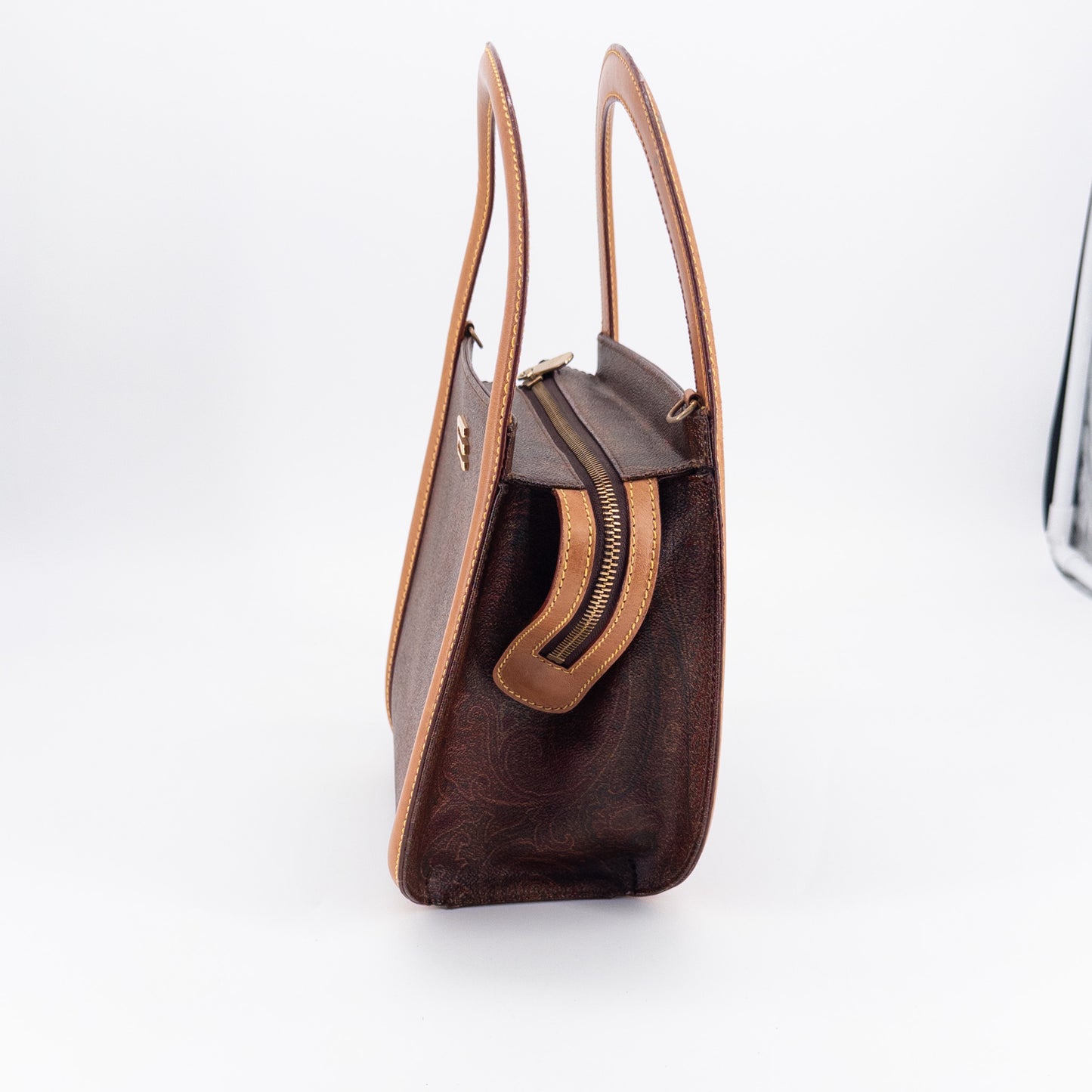 Etro Top-Handle Bag – Coated Canvas and Leather – Brown Multi-color