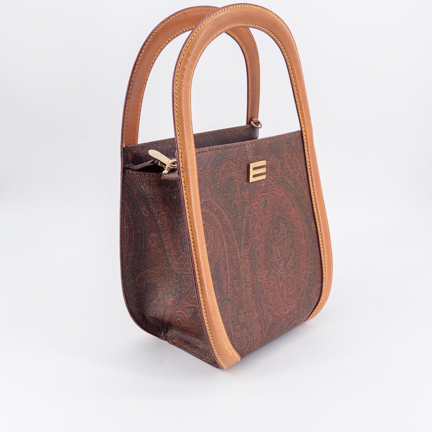 Etro Top-Handle Bag – Coated Canvas and Leather – Brown Multi-color
