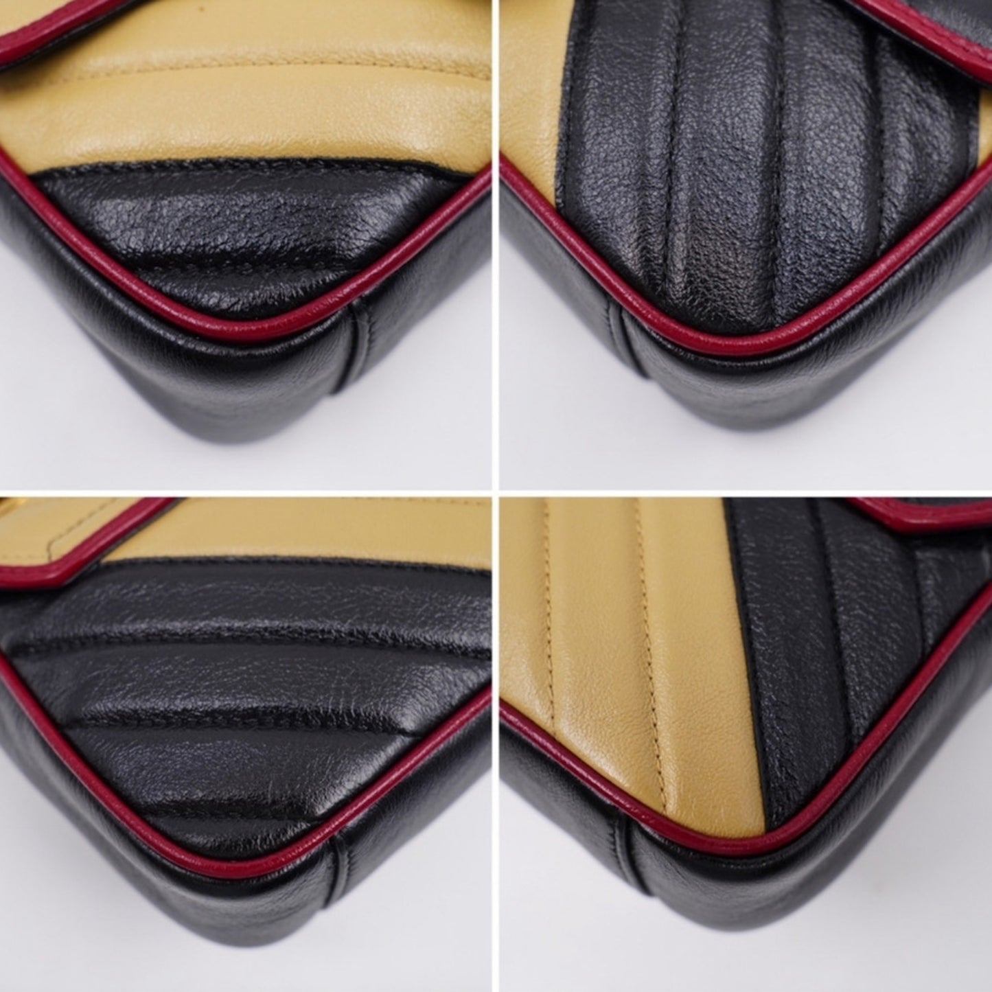 Gucci GG Marmont Mini Torchon – Diagonal Striped Calfskin – Black & Beige