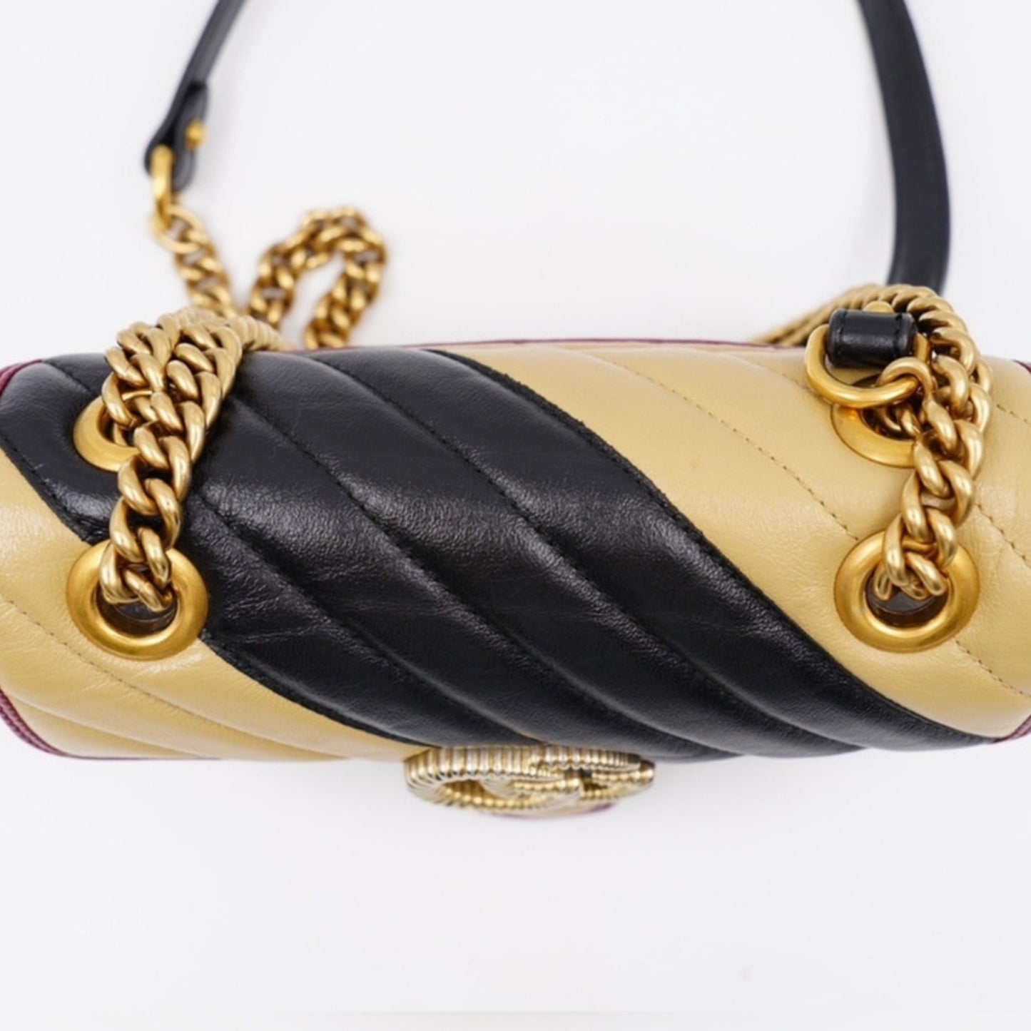 Gucci GG Marmont Mini Torchon – Diagonal Striped Calfskin – Black & Beige