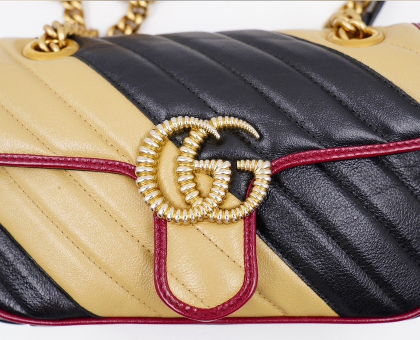 Gucci GG Marmont Mini Torchon – Diagonal Striped Calfskin – Black & Beige