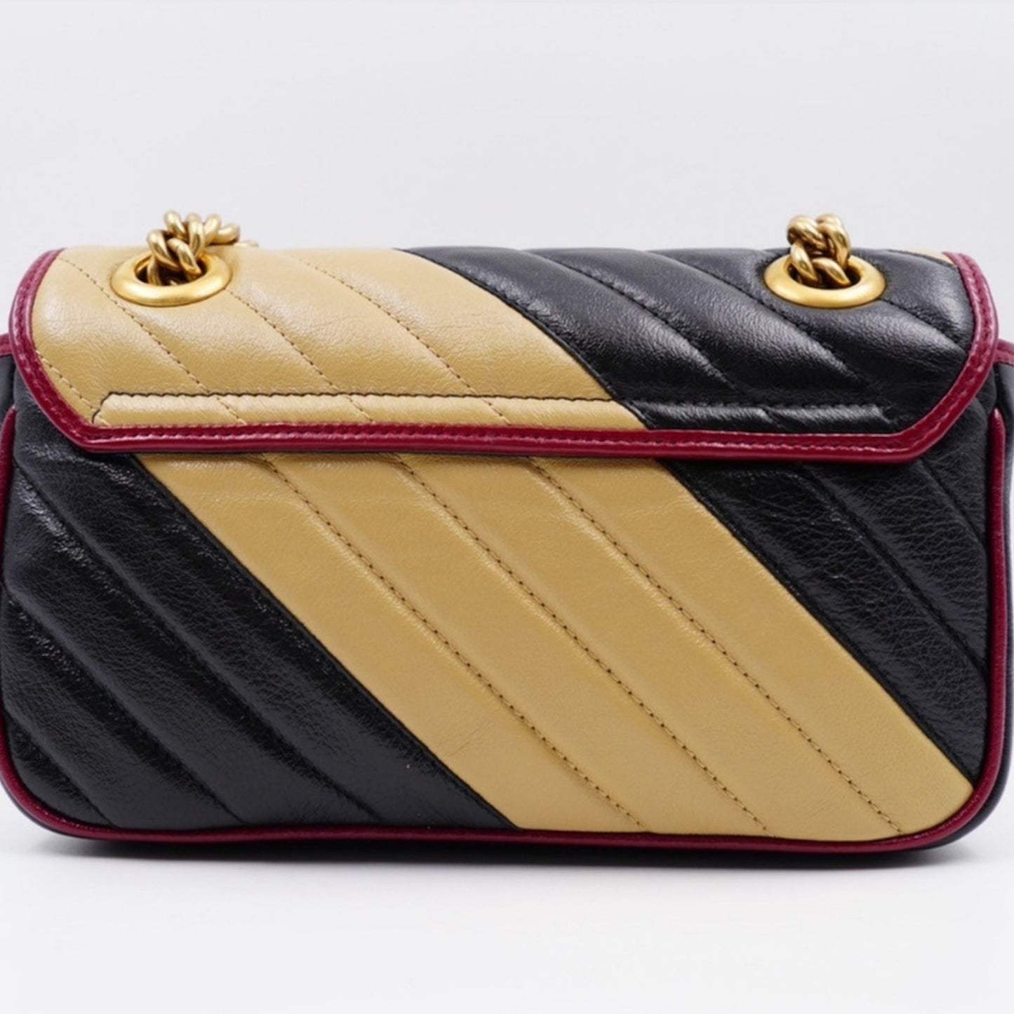 Gucci GG Marmont Mini Torchon – Diagonal Striped Calfskin – Black & Beige