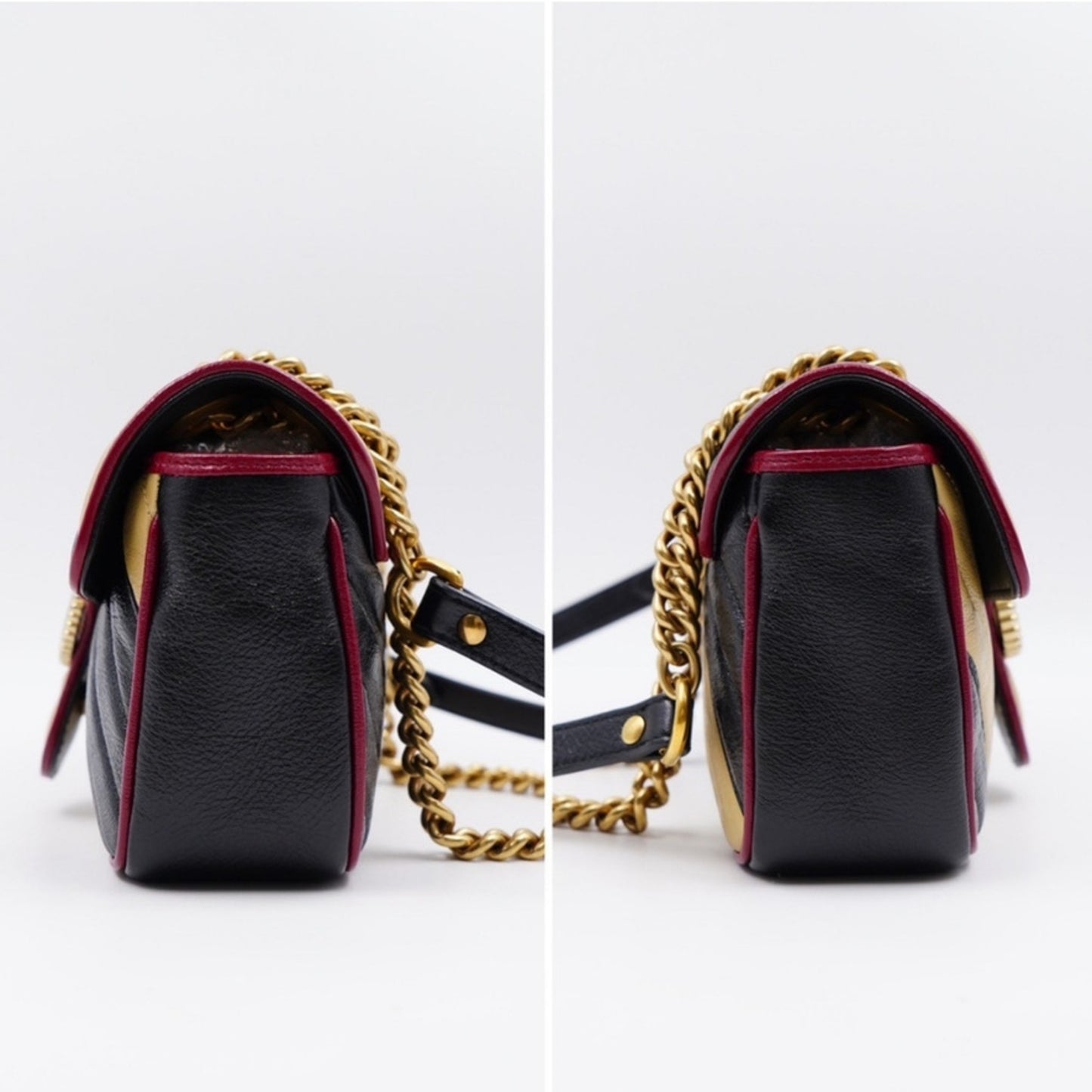 Gucci GG Marmont Mini Torchon – Diagonal Striped Calfskin – Black & Beige