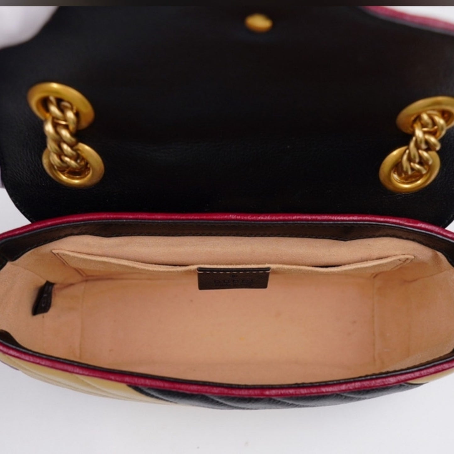 Gucci GG Marmont Mini Torchon – Diagonal Striped Calfskin – Black & Beige