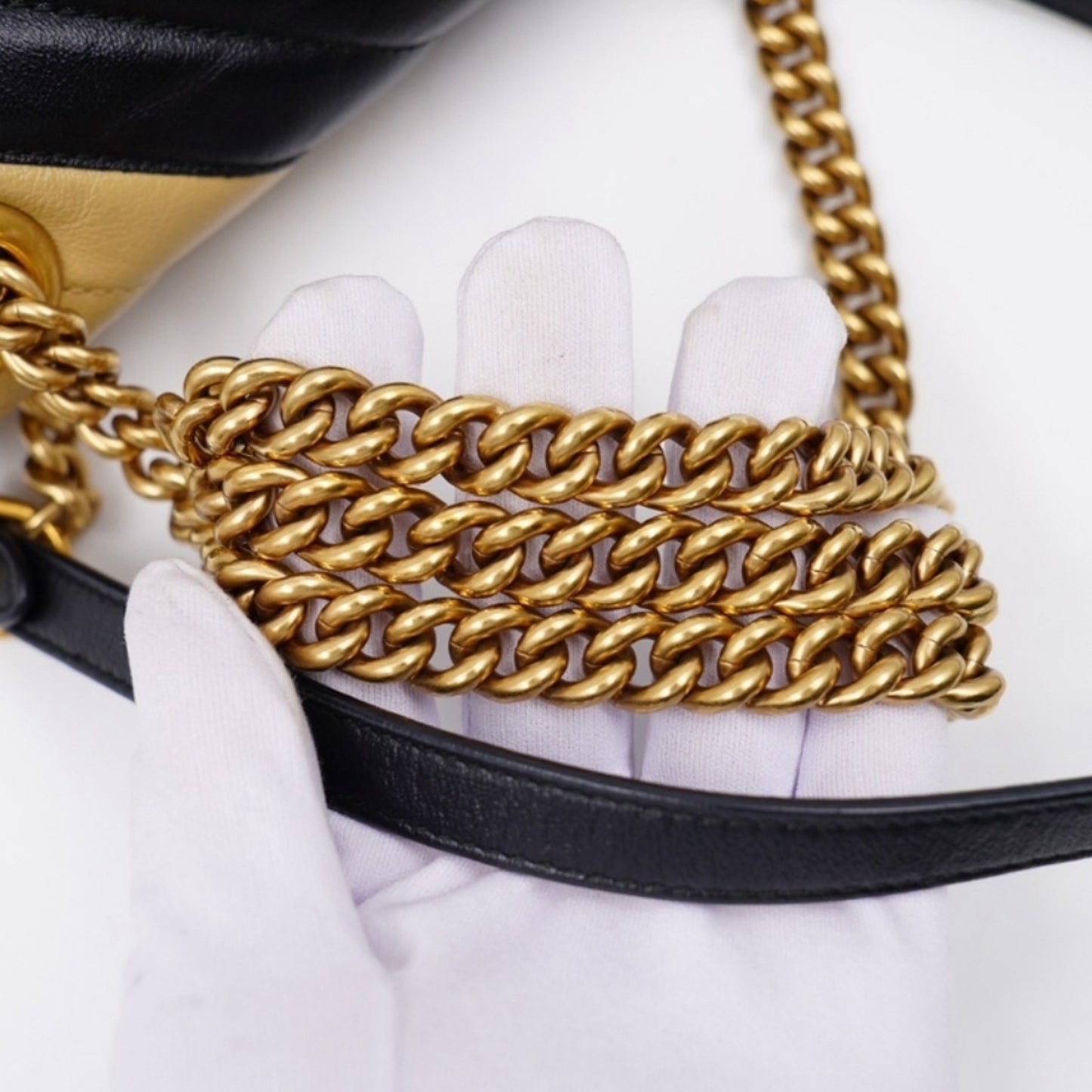 Gucci GG Marmont Mini Torchon – Diagonal Striped Calfskin – Black & Beige