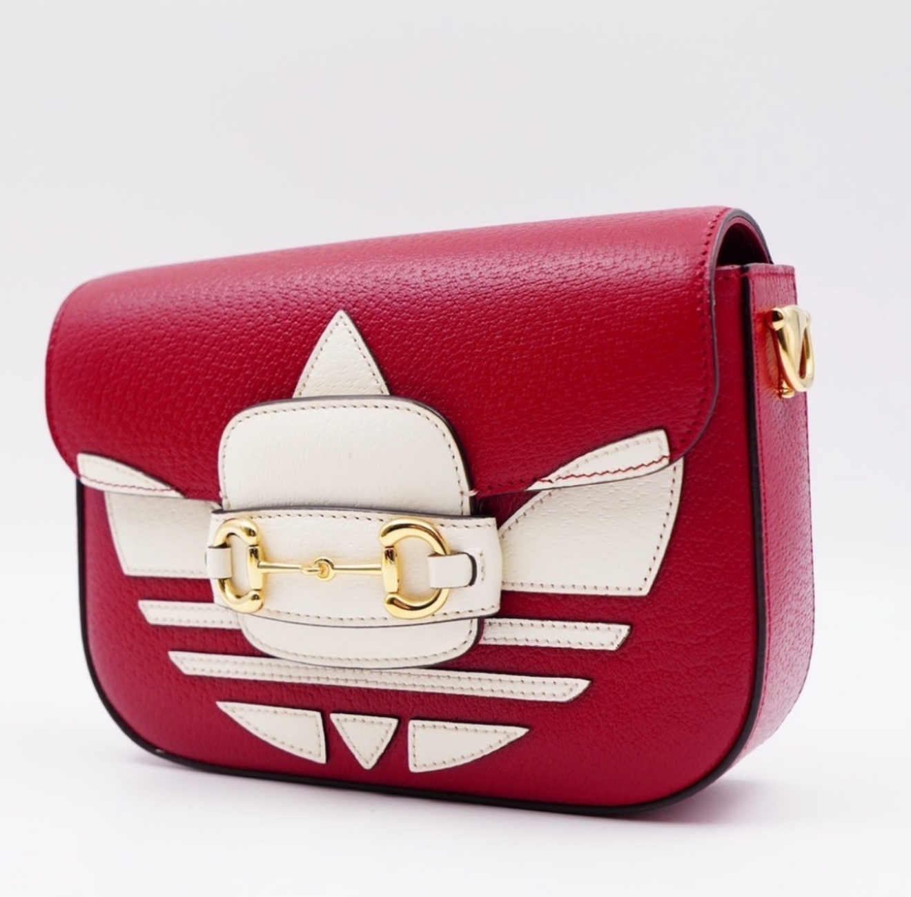 Gucci x Adidas Horsebit 1955 Shoulder Bag – Red Leather, Gold Hardware, Dual Strap