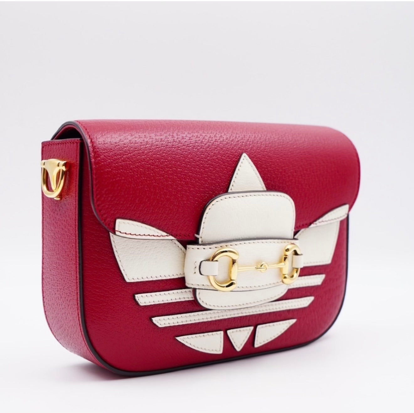 Gucci x Adidas Horsebit 1955 Shoulder Bag – Red Leather, Gold Hardware, Dual Strap