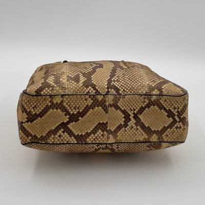 GUCCI Beige & Brown Snakeskin Leather Bamboo Handle Handbag