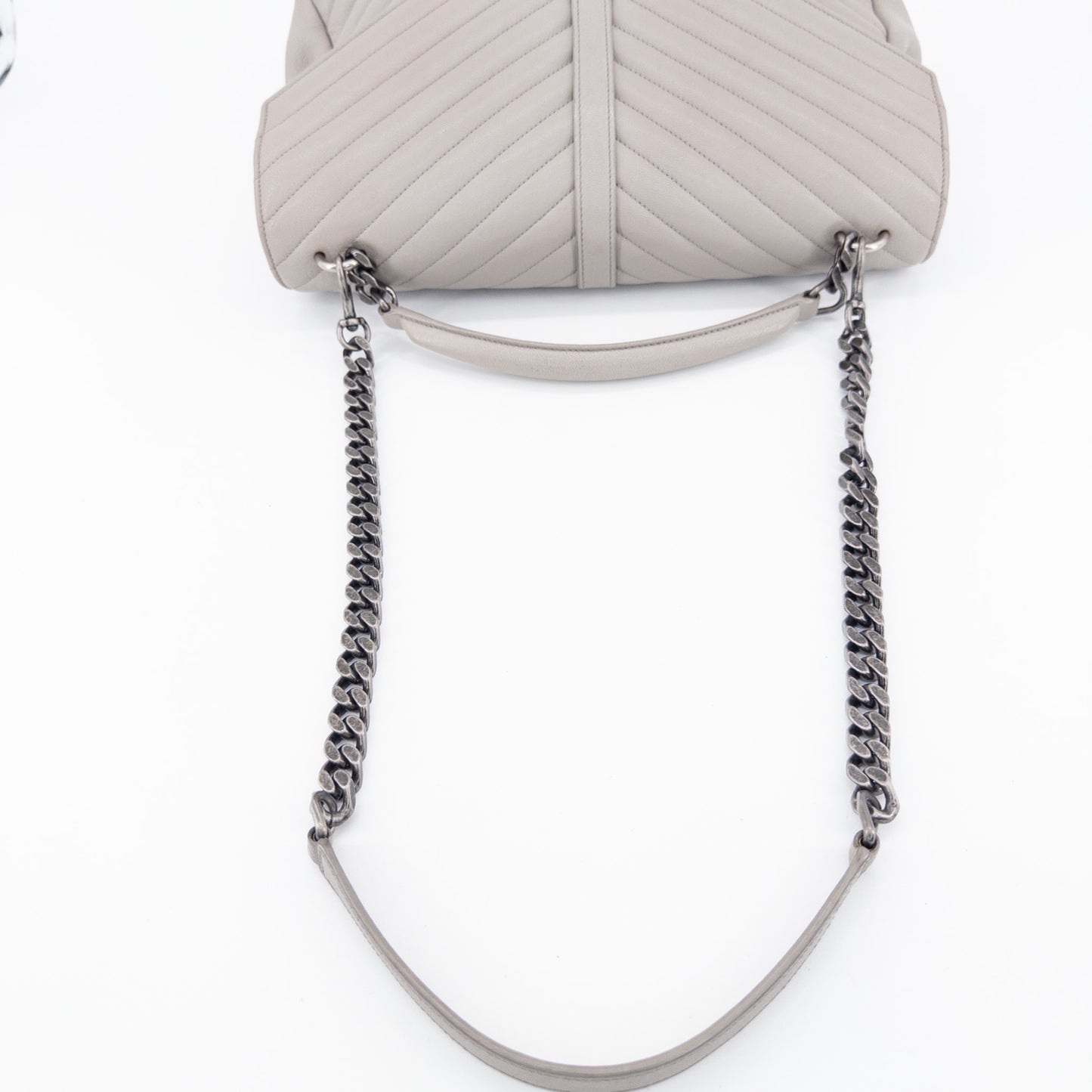 Saint Laurent Monogram Matelassé College Bag – Quilted Leather – Light Grey