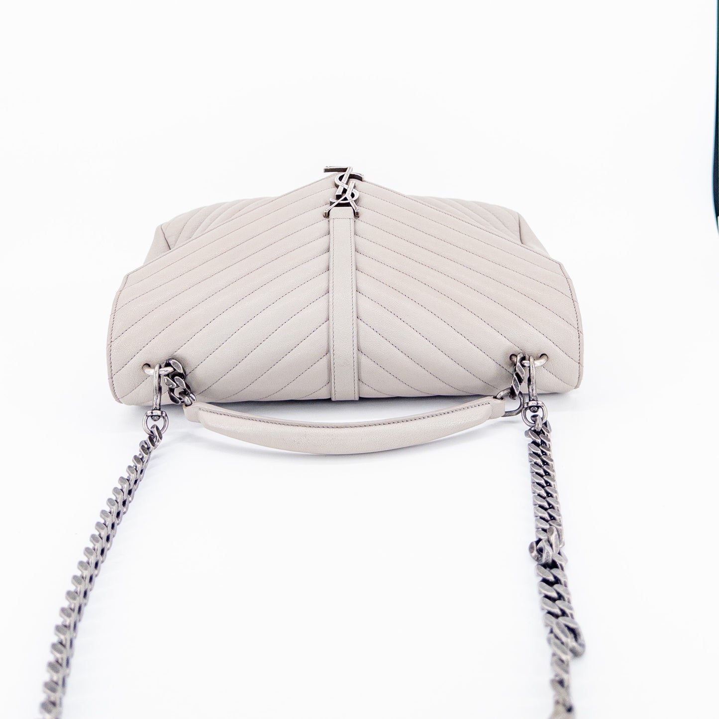Saint Laurent Monogram Matelassé College Bag – Quilted Leather – Light Grey