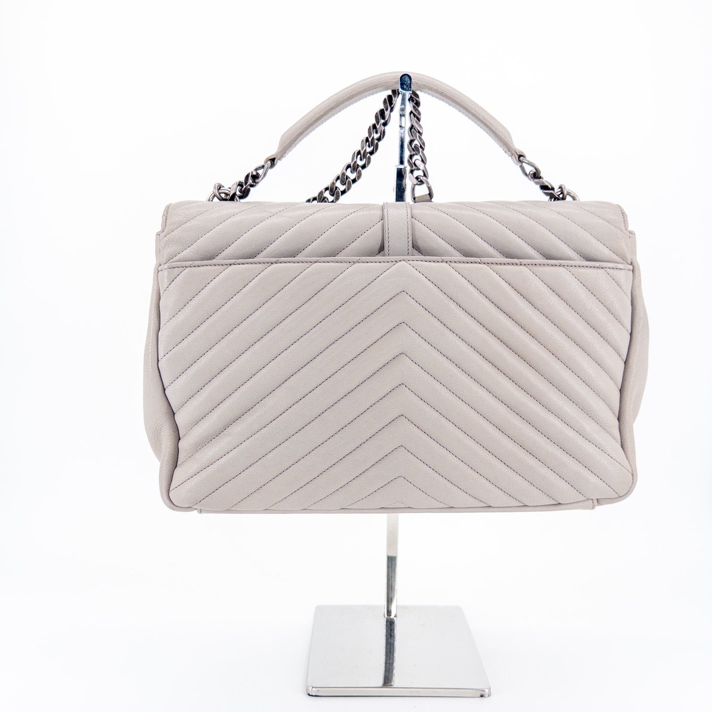Saint Laurent Monogram Matelassé College Bag – Quilted Leather – Light Grey