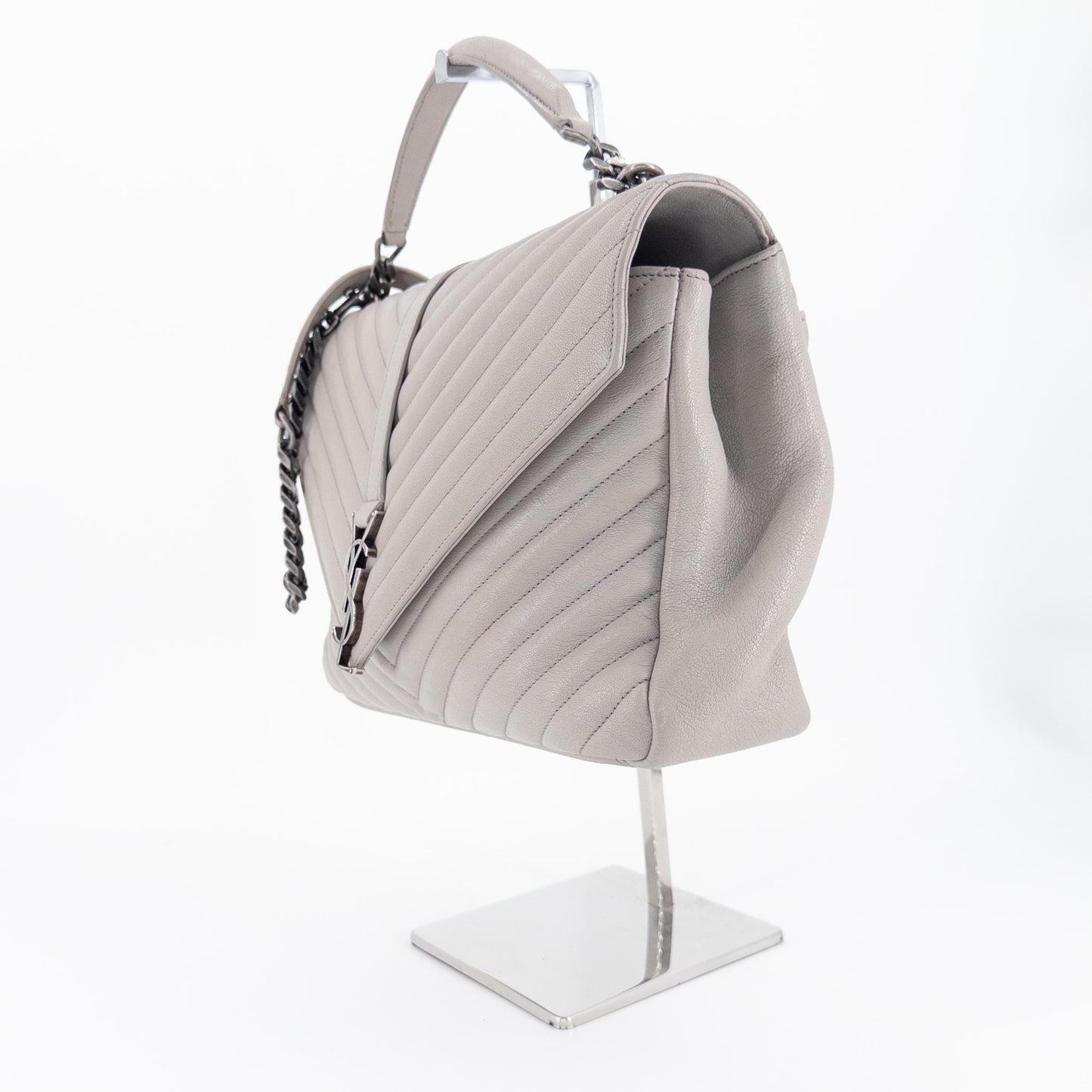Saint Laurent Monogram Matelassé College Bag – Quilted Leather – Light Grey