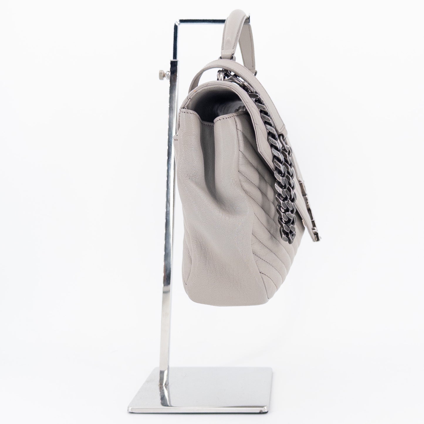 Saint Laurent Monogram Matelassé College Bag – Quilted Leather – Light Grey