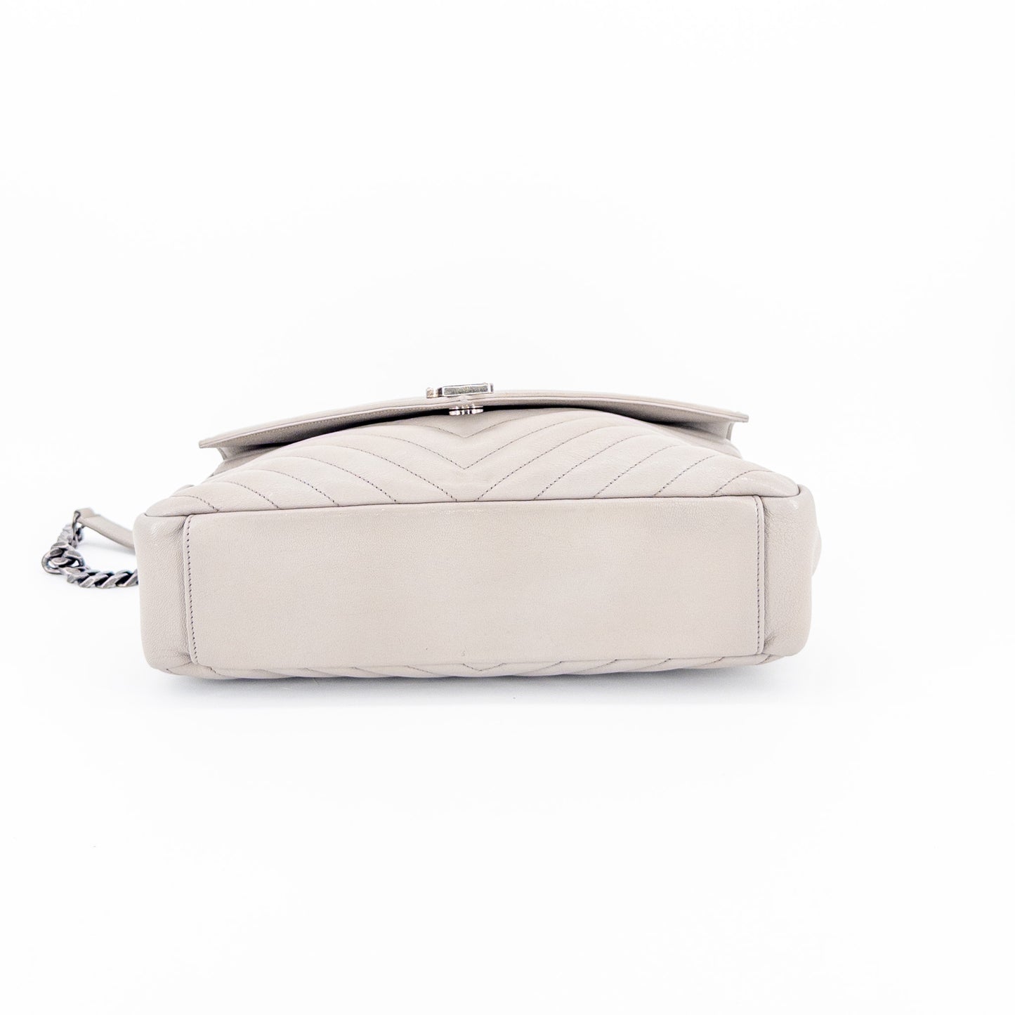 Saint Laurent Monogram Matelassé College Bag – Quilted Leather – Light Grey