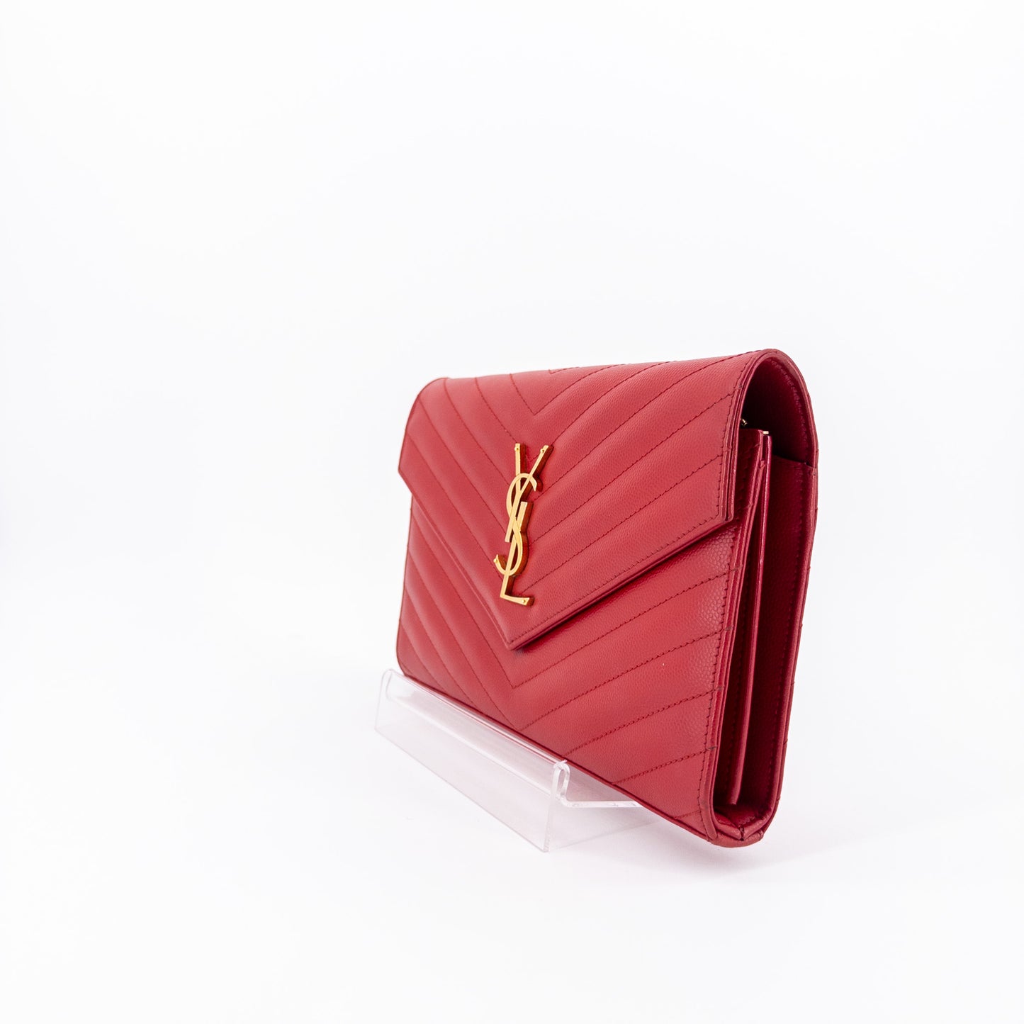 Saint Laurent Wallet on Chain – Grained Leather – Red