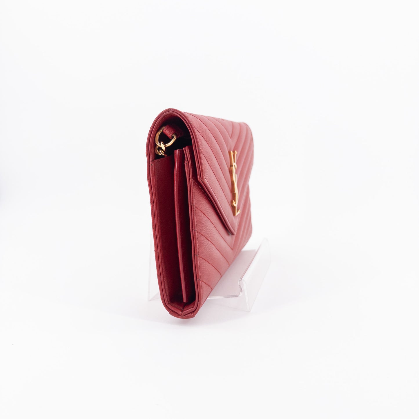 Saint Laurent Wallet on Chain – Grained Leather – Red