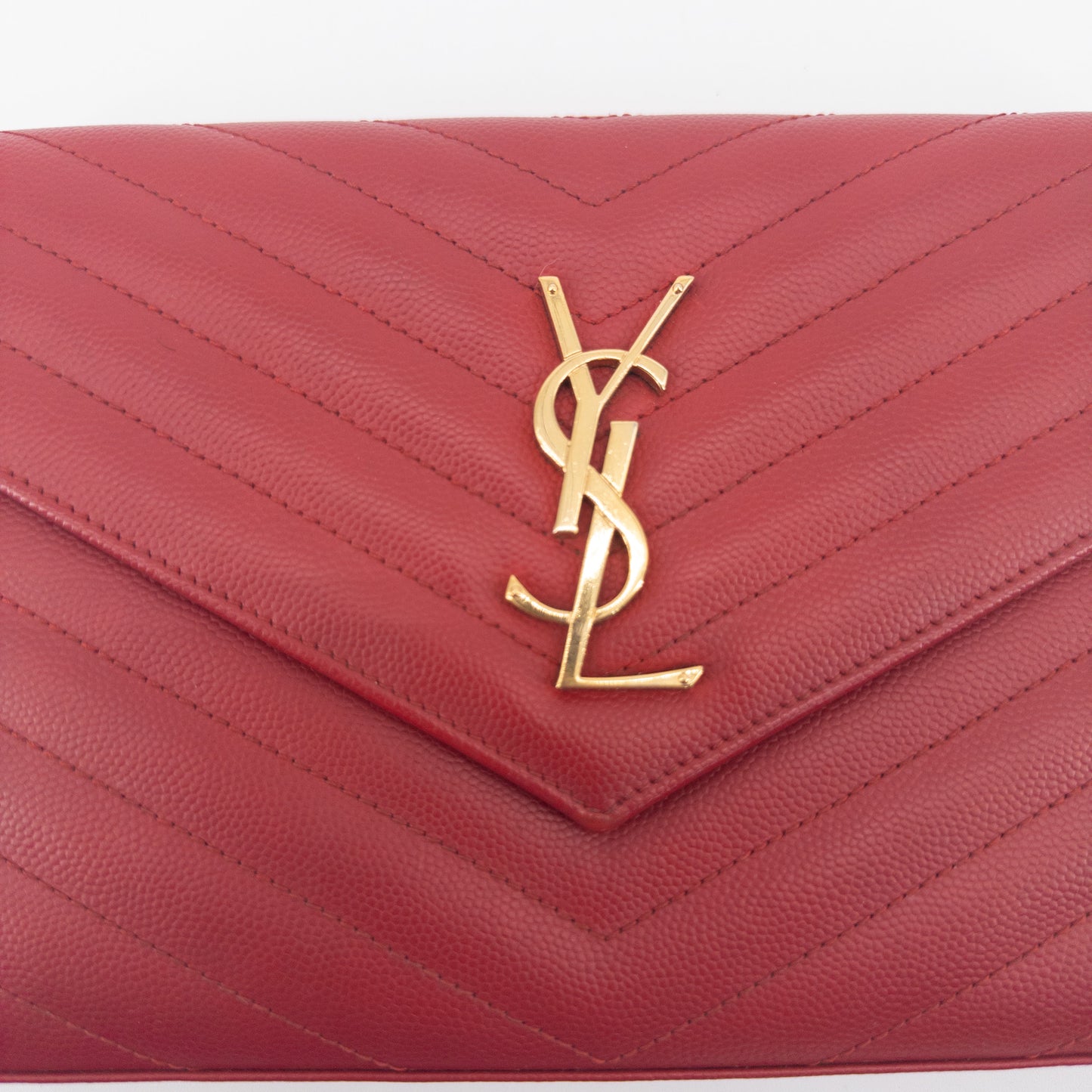 Saint Laurent Wallet on Chain – Grained Leather – Red