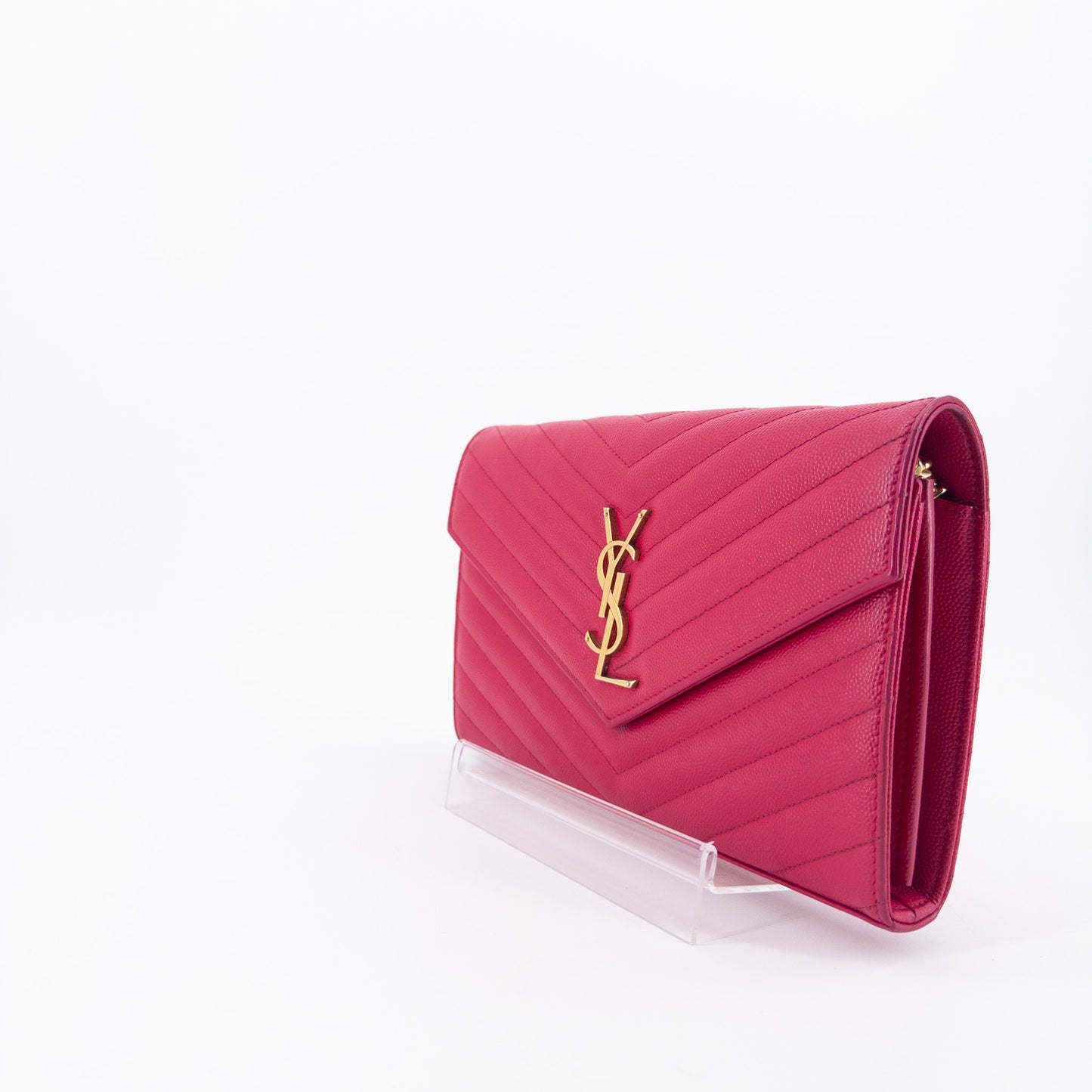 Saint Laurent Wallet on Chain – Grained Leather – Pink