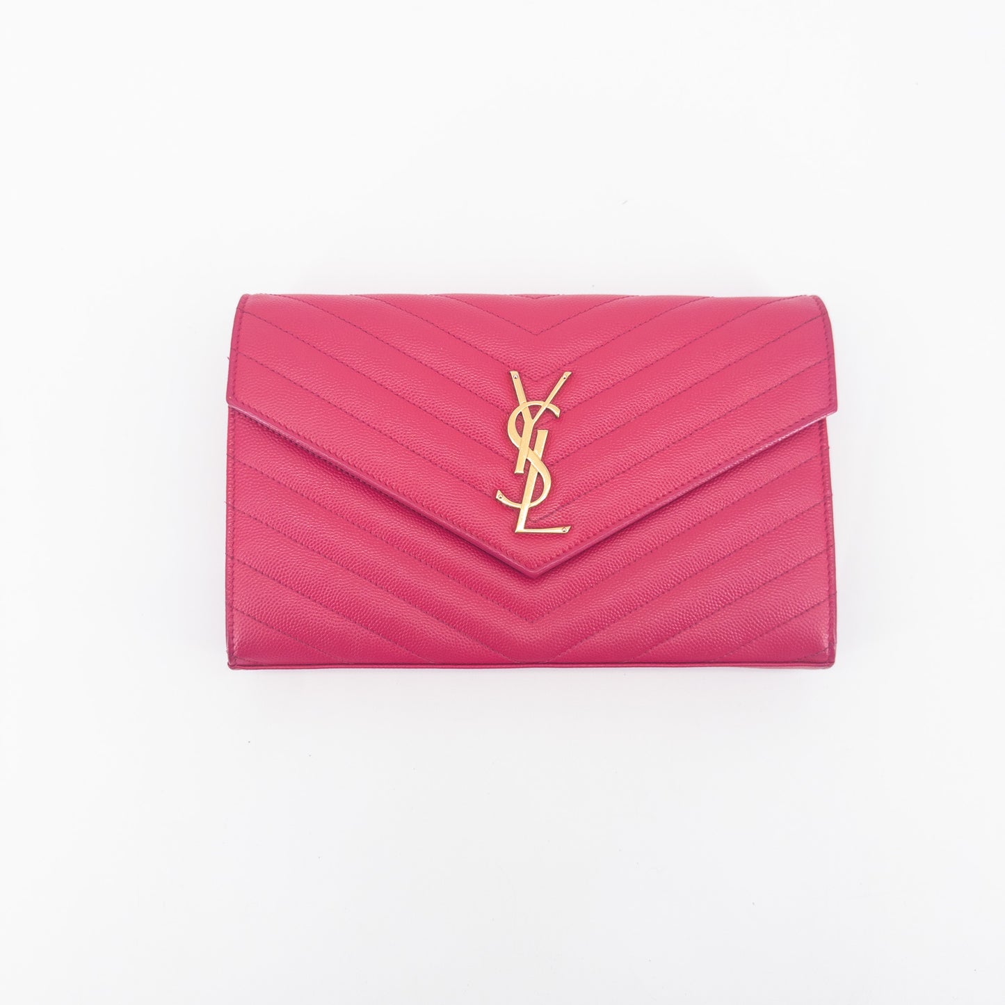 Saint Laurent Wallet on Chain – Grained Leather – Pink