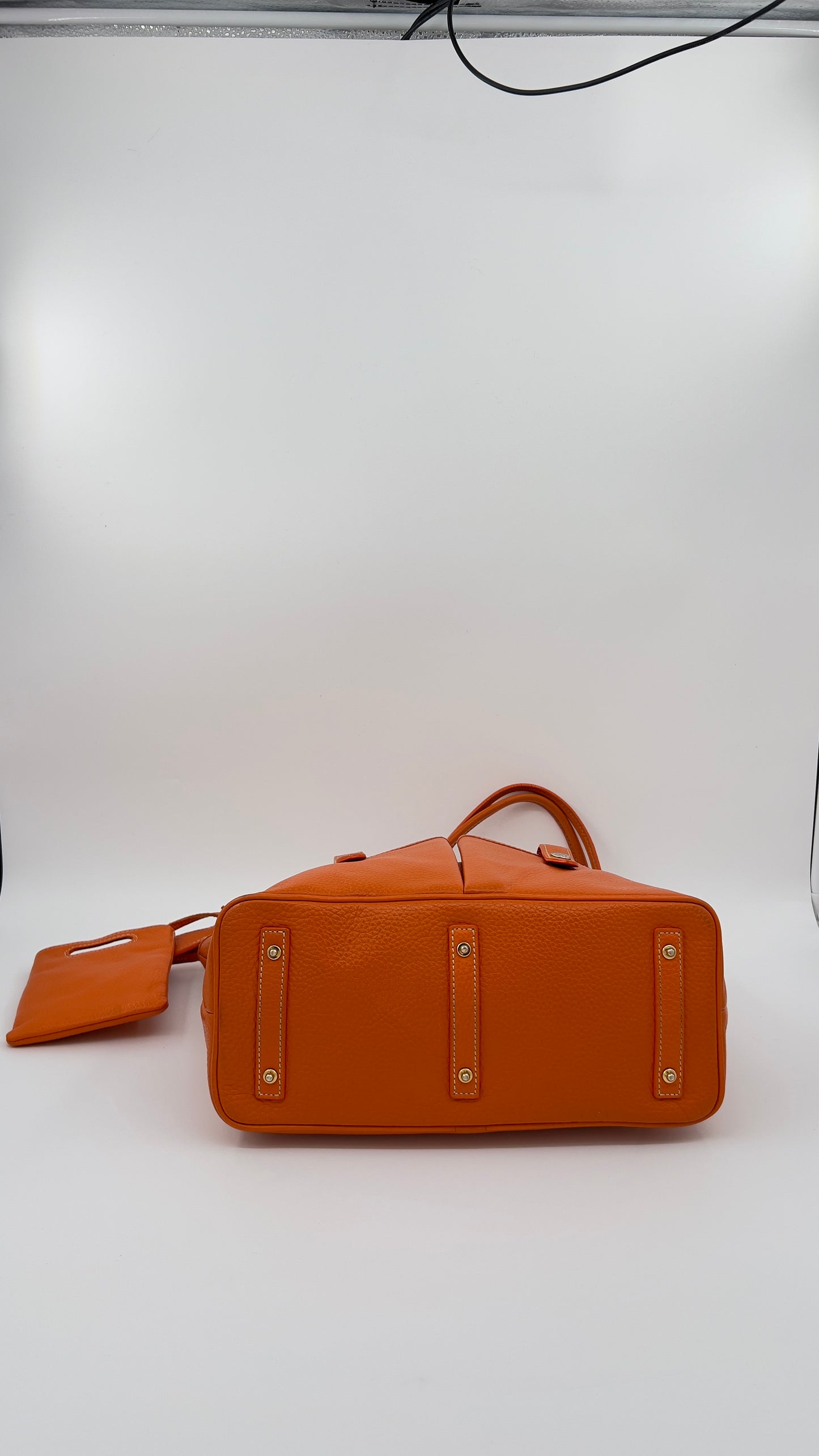 Dooney & Bourke Crescent Tote | Vibrant Orange Pebbled Leather Tote with Phone Pouch