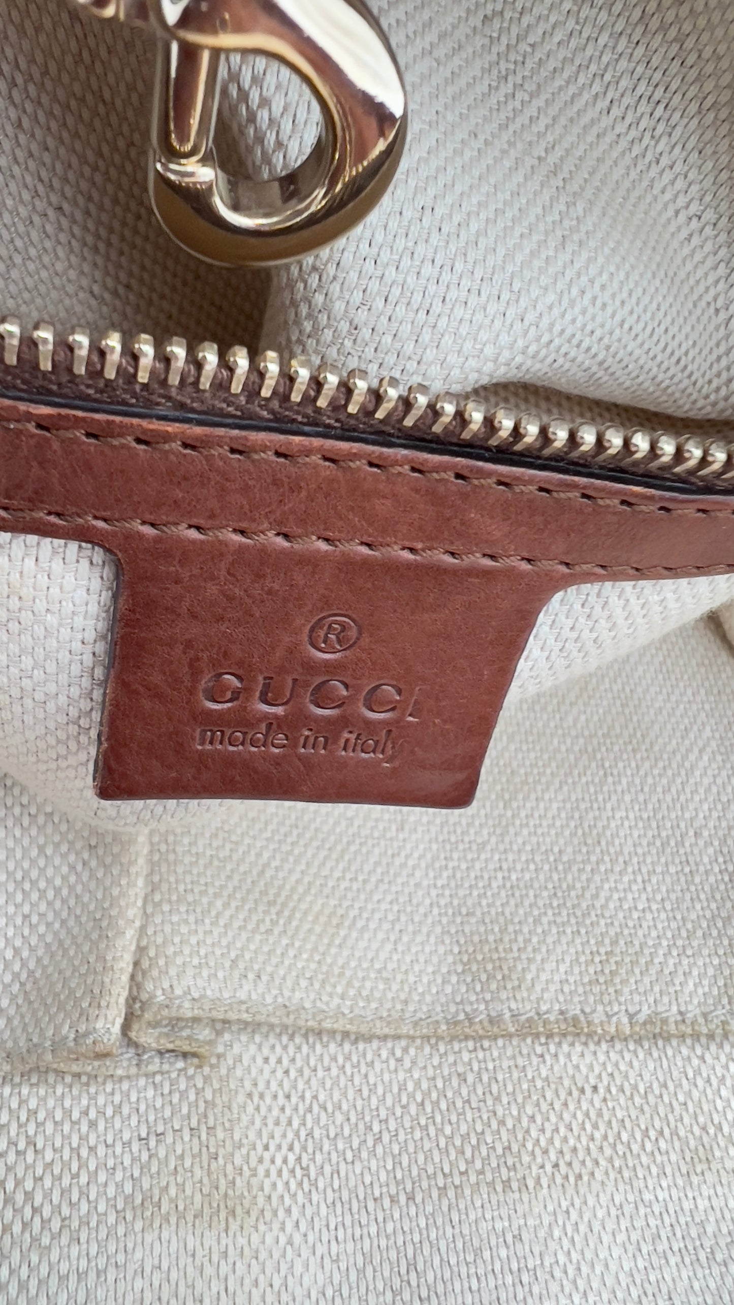 Classic GUCCI Diamante Canvas Village Tote - Pre-Loved with Leather Details & Gold-Tone Hardware