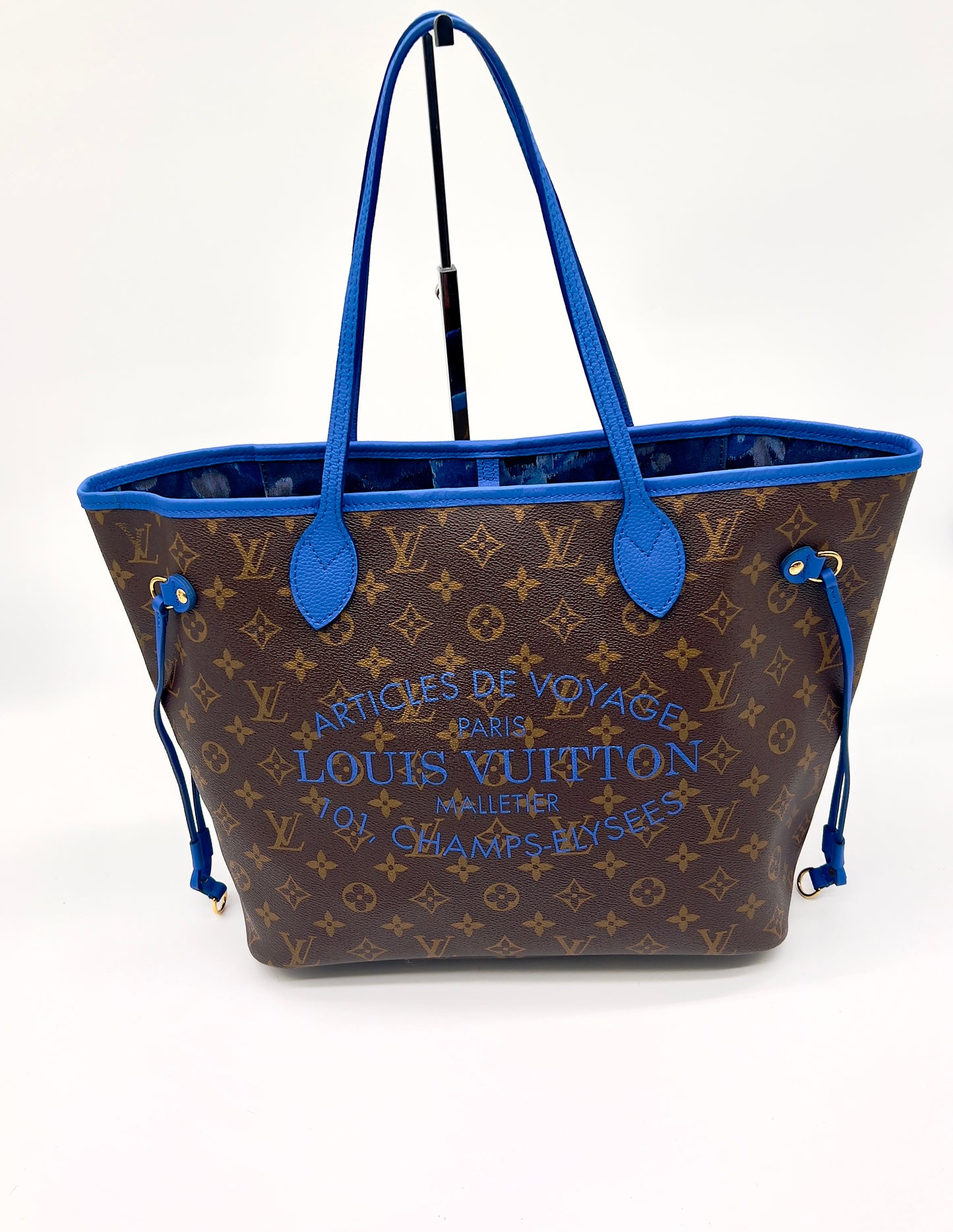 Pre-Loved Louis Vuitton Monogram Articles de Voyage Ikat Neverfull MM Grand Bleu - Excellent Condition