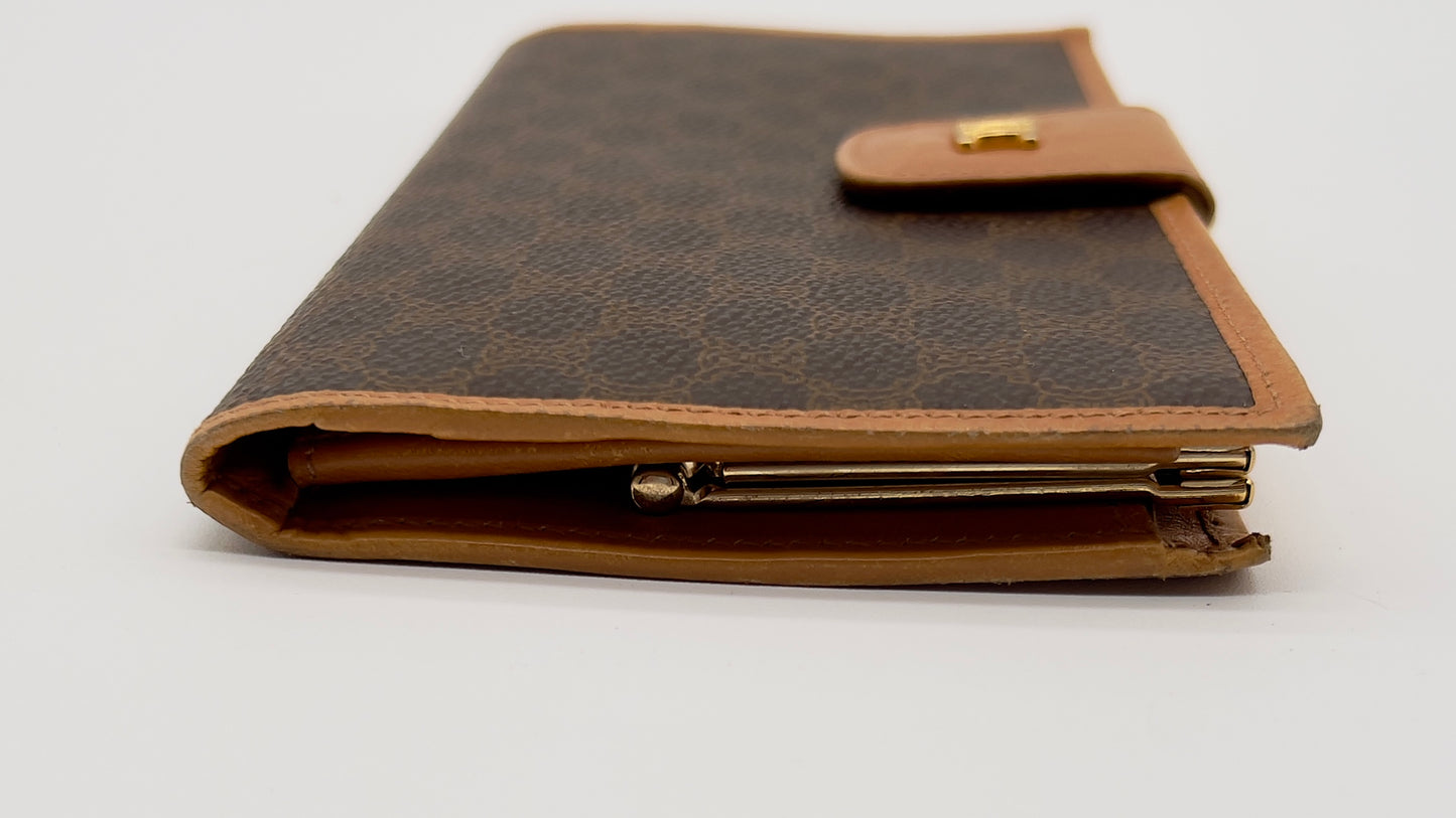 Pre-Loved Authentic Celine Vintage Bi-Fold Leather Long Wallet in Brown with Gold Hardware