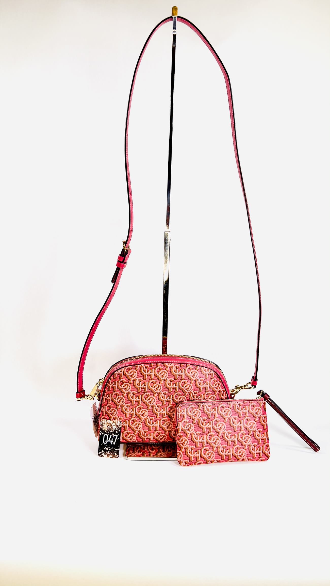 NWT COACH MADI Rouge Pink Canvas & Leather Monogram Print  W/ wristlet.