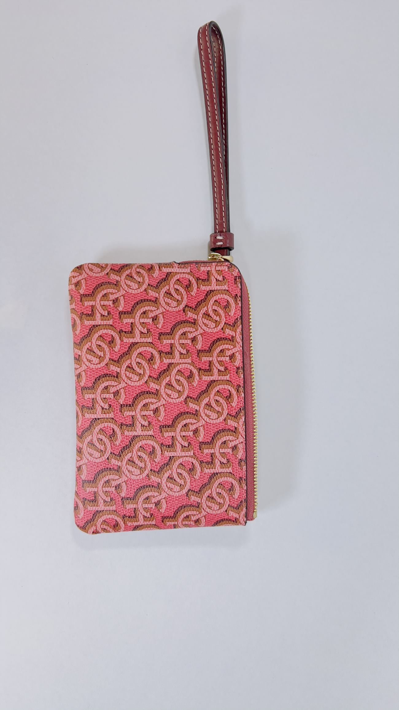 NWT COACH MADI Rouge Pink Canvas & Leather Monogram Print  W/ wristlet.