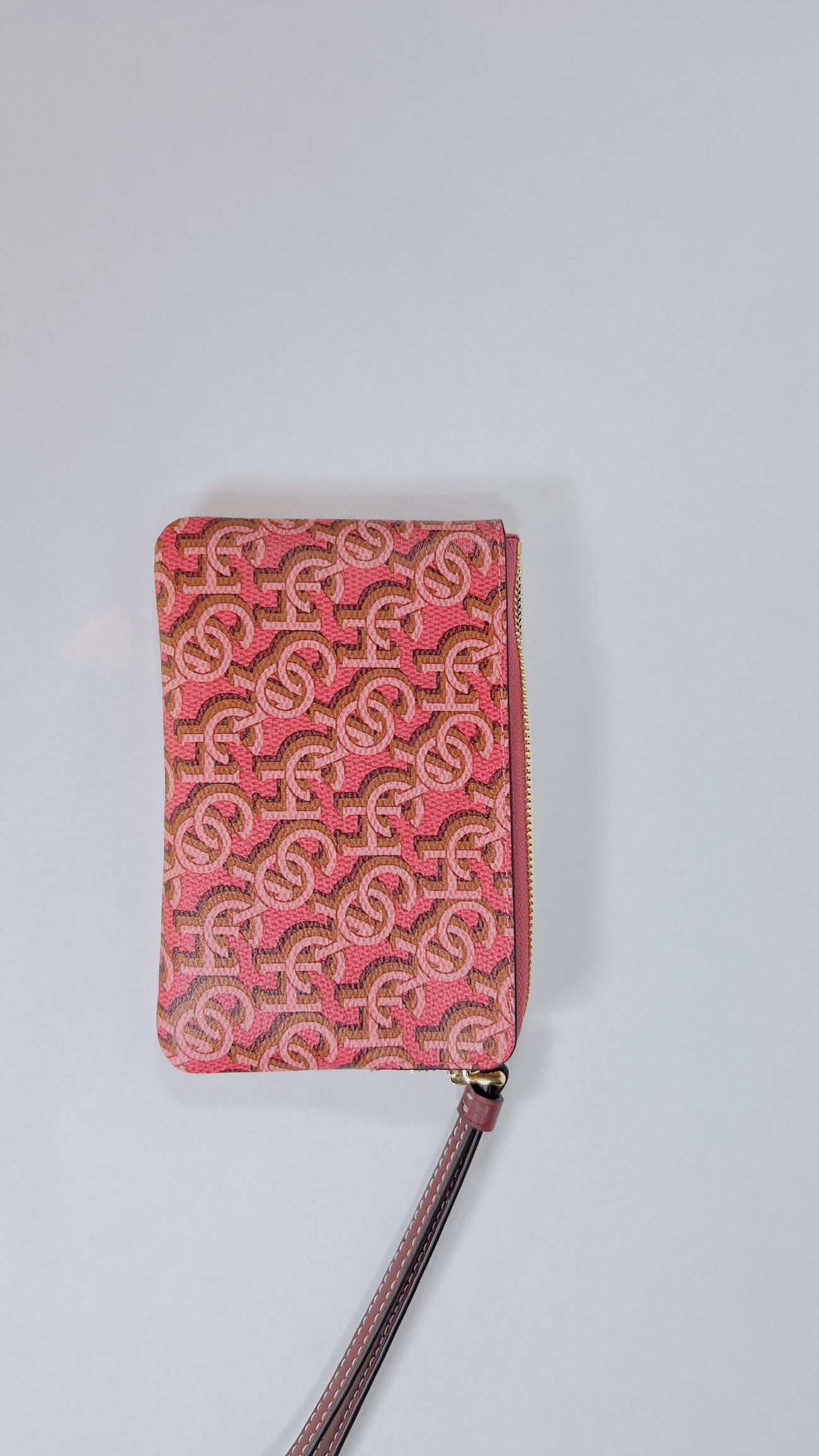 NWT COACH MADI Rouge Pink Canvas & Leather Monogram Print  W/ wristlet.