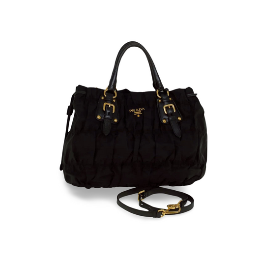 Pre-Loved Authentic PRADA Nylon 2-Way Handbag in Black - Versatile and Elegant