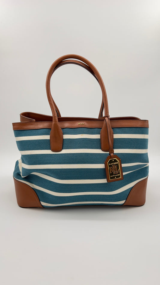 Pre-Loved Ralph Lauren Fairfield City Tote in Classic Blue and White Stripes