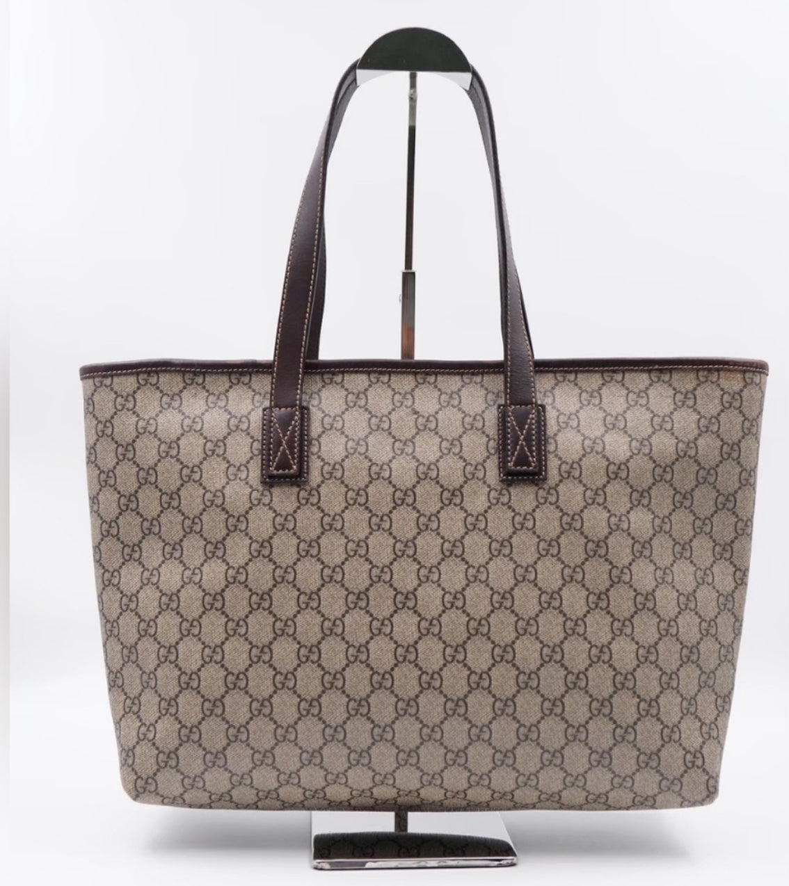 Luxury Pre-Owned Gucci GG Supreme Joy Tote Bag in Beige PVC Leather