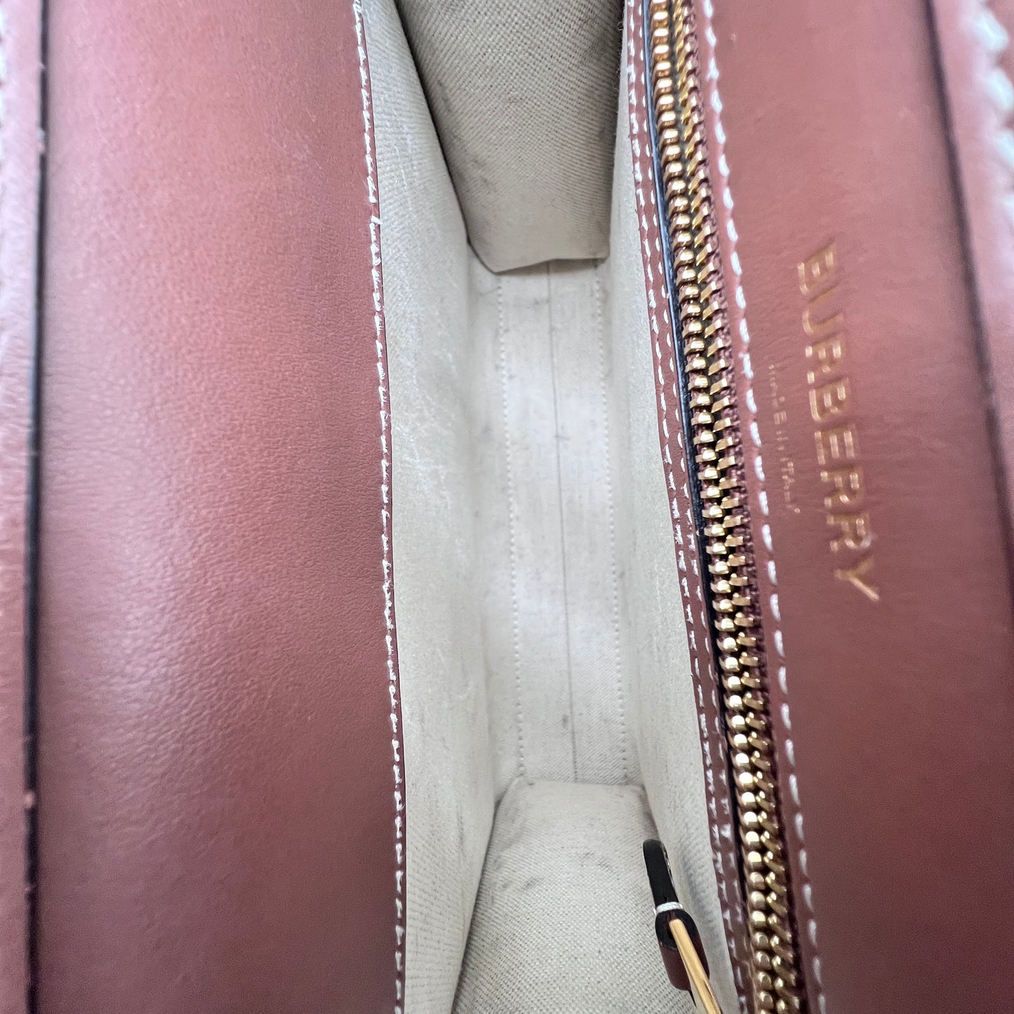 Pre-Loved Burberry Canvas & Calfskin Mini Pocket Bag in Two-Tone Natural & Malt Brown