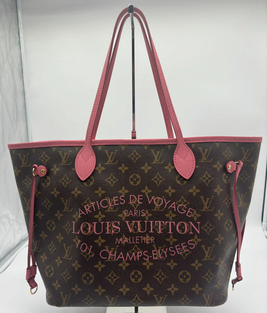 Pre-Loved Louis Vuitton Neverfull Articles de Voyage Ikat Monogram Rose Tote - A Fusion of Elegance and Iconic Design