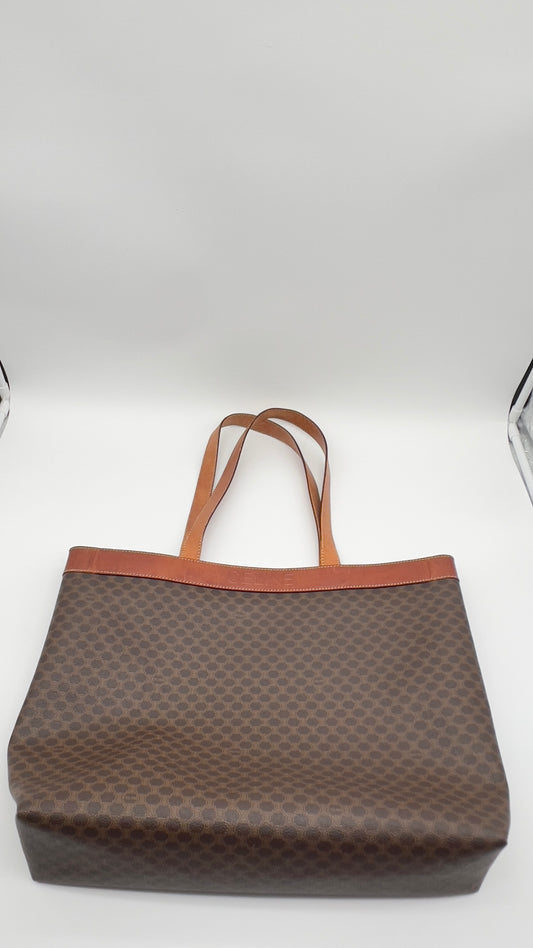 Vintage Celine Macadam Tote Bag - Beige PVC & Leather Pre-Loved Luxury Carryall
