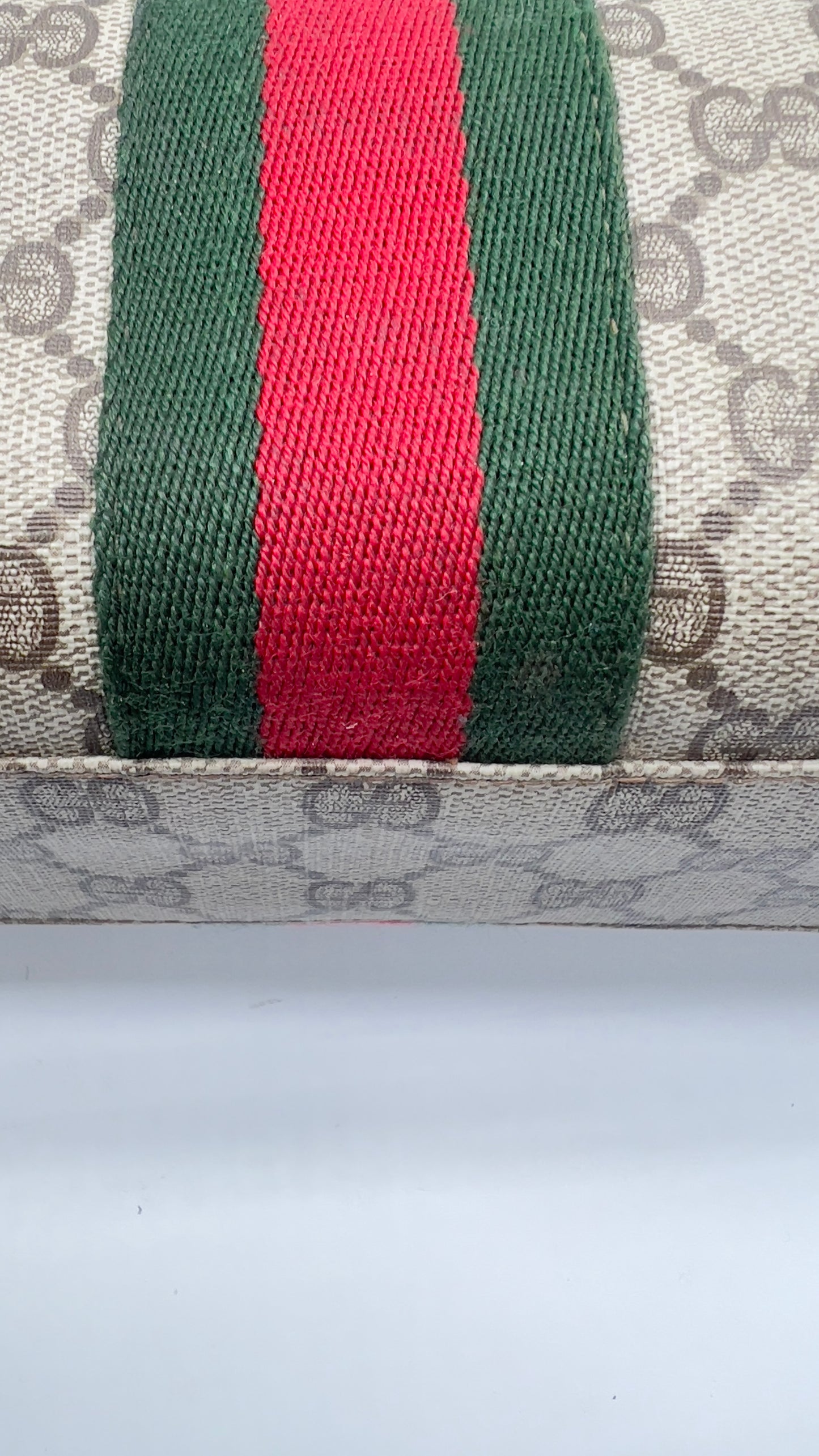 Preloved GUCCI GG Canvas Web Sherry Line Hand Bag in Beige with Red and Green Accents